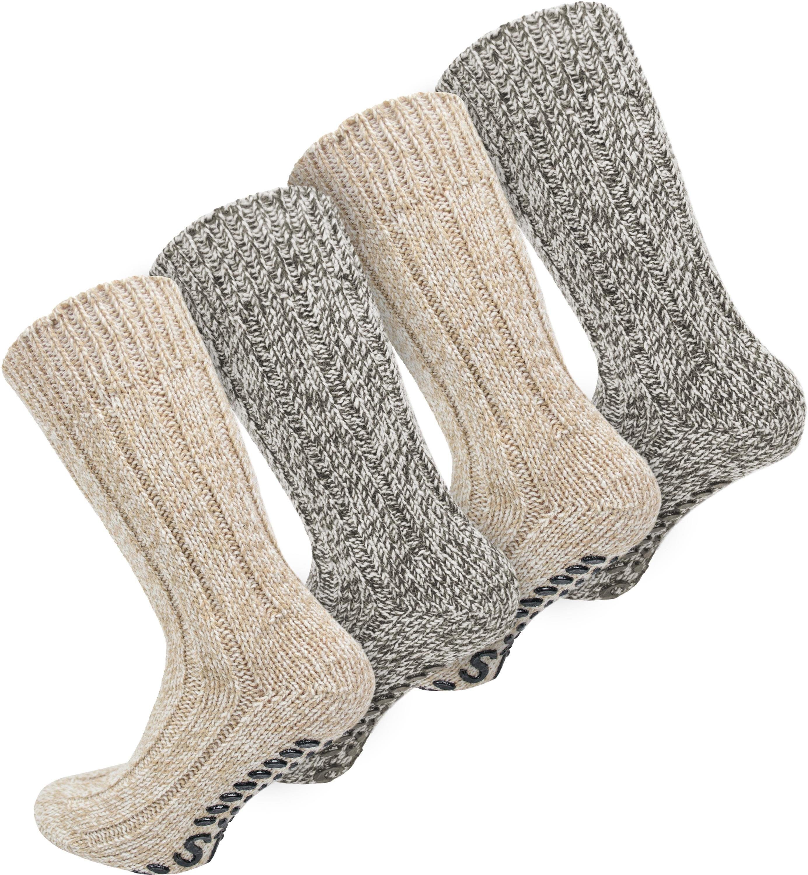 normani Thermosocken 4 Paar Norweger-ABS-Socken mit Schafwolle (4 Paar) hoher Schafwollanteil Braun/Beige