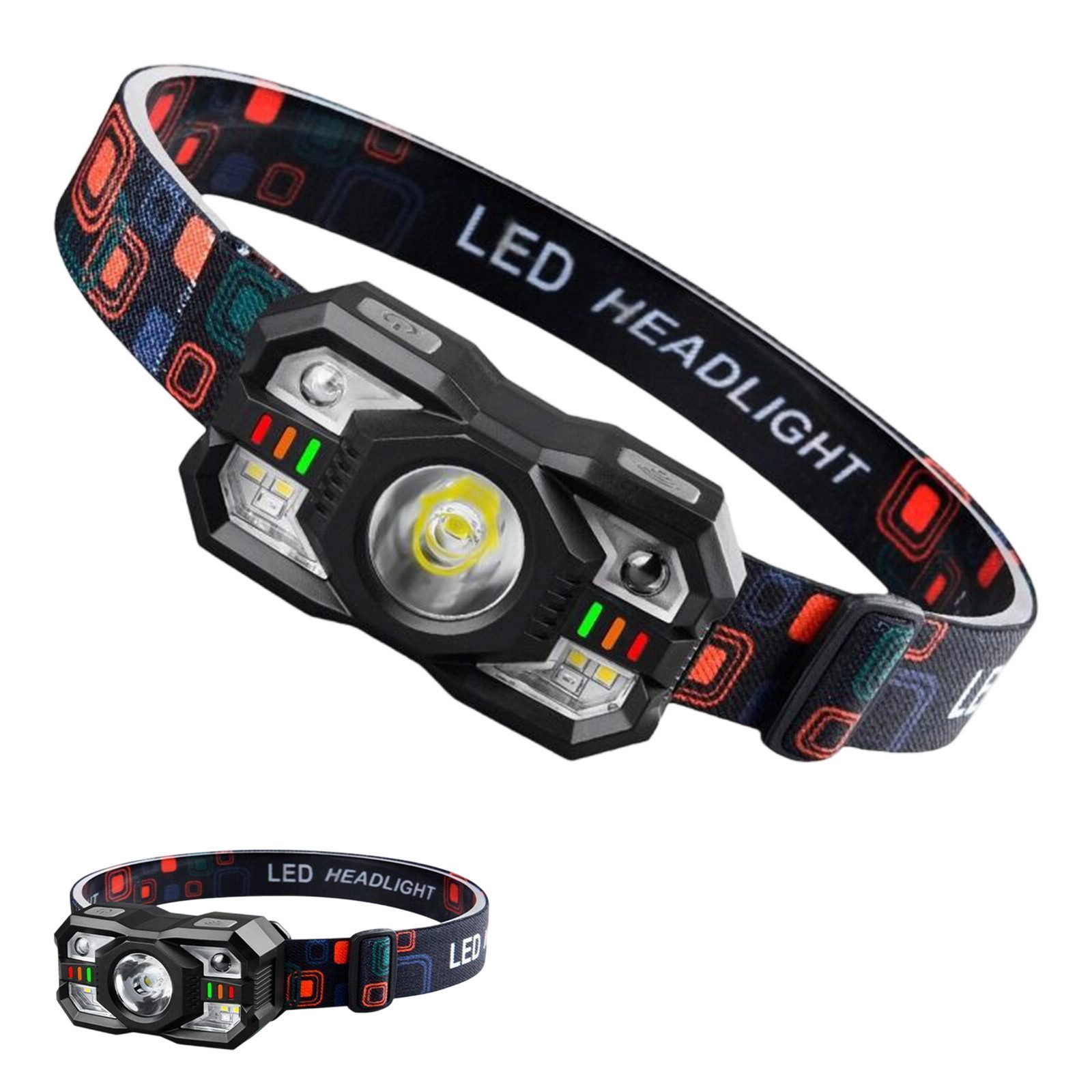 MODFU LED Stirnlampe Profi Kopflampe Arbeitslampe mit Sensorsteuerung (Jogging Lampe tragbare Campinglampe, 1-St., USB-C Schnellladung, wasserdicht IPX5, leicht verstellbares Kopfband), für Outdoor Camping Joggen Angeln