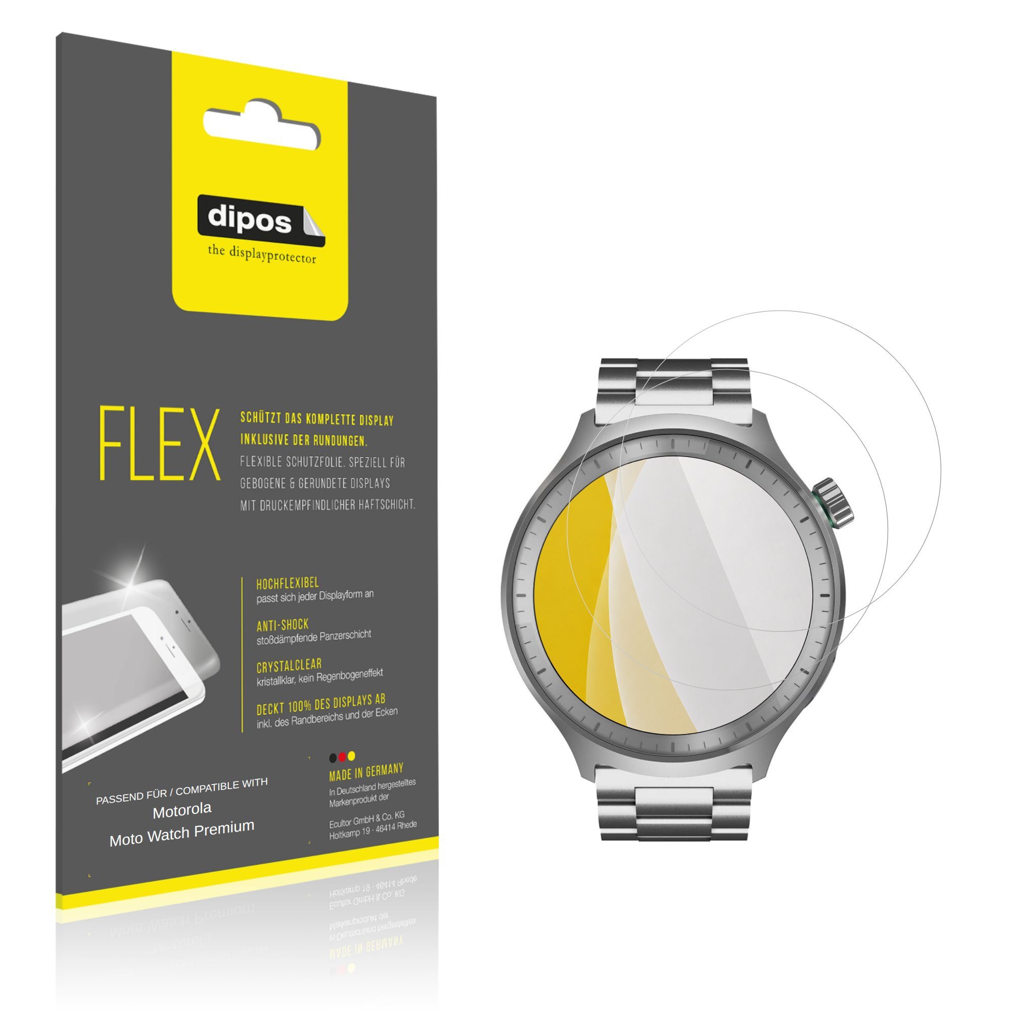 dipos Displayschutzfolie Schutzfolie für Motorola Moto Watch Premium, 2 Stück, Displayschutz Schutz Folie Made in Germany