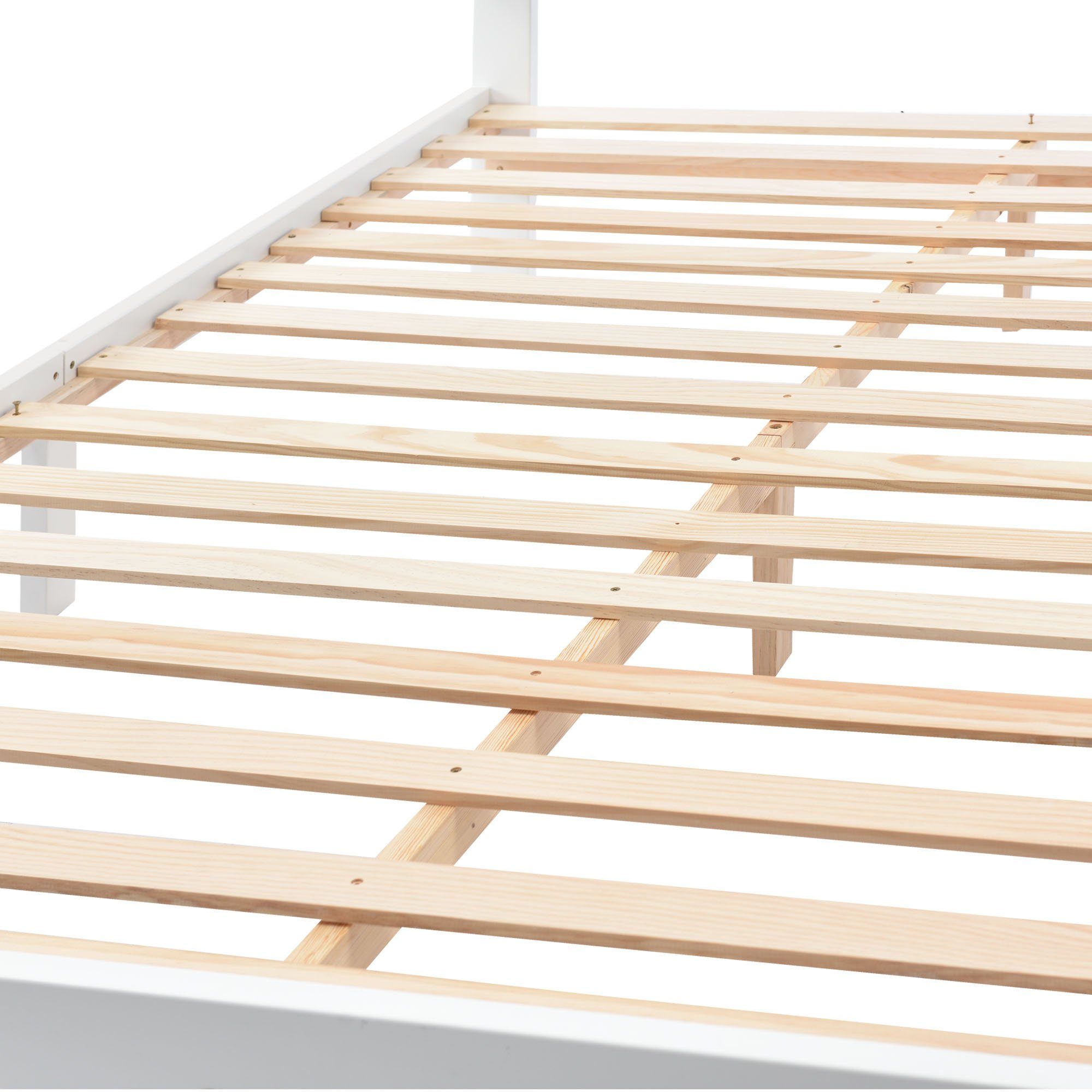 Massivholzbett (Doppelbett Jugendbett), mit LED-Beleuchtung & Polsterkopfteil, 140x200cm