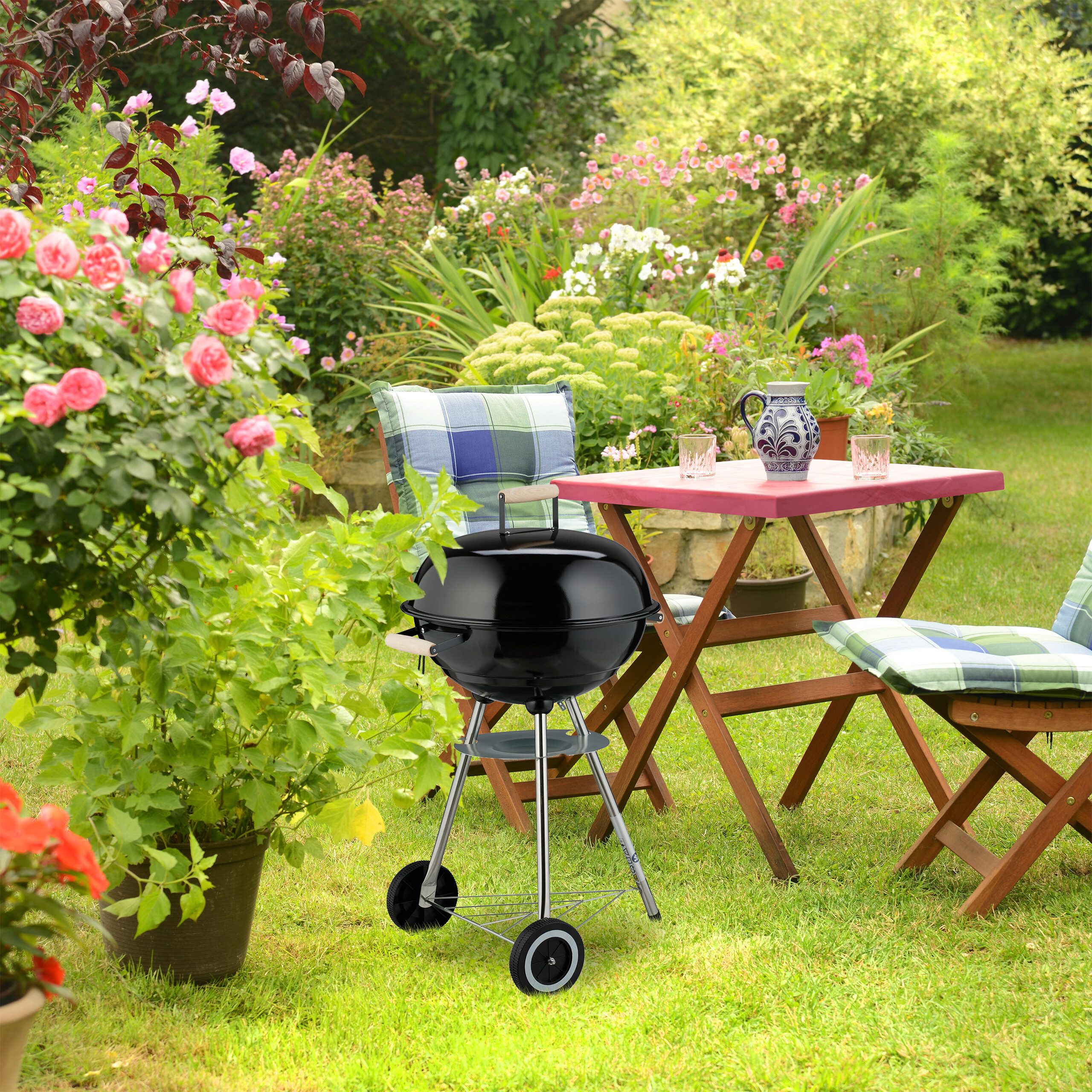 relaxdays Holzkohlegrill Fahrbarer Kugelgrill in Schwarz, L