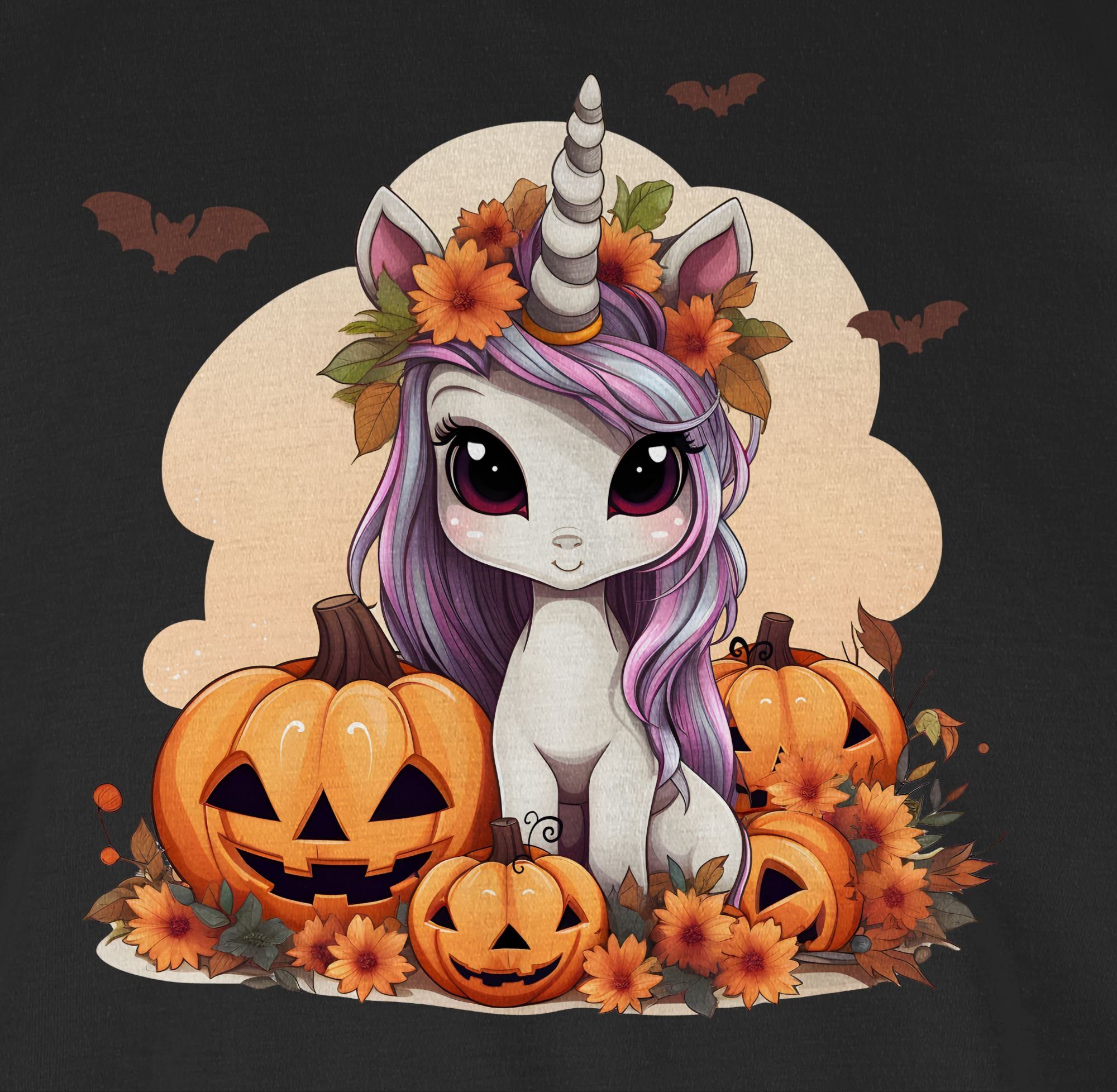 Süßes Shirtracer Unicorn T-Shirt Herren Einhorn Kostüme 01 Schwarz Halloween Kürbis Halloween