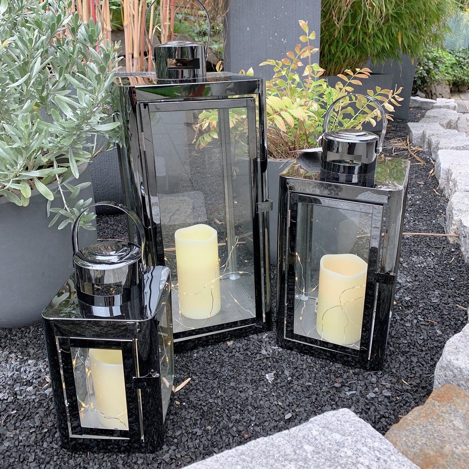 Mojawo Laterne 3er Luxus Laternen / Gartenlaternen Set Edelstahl