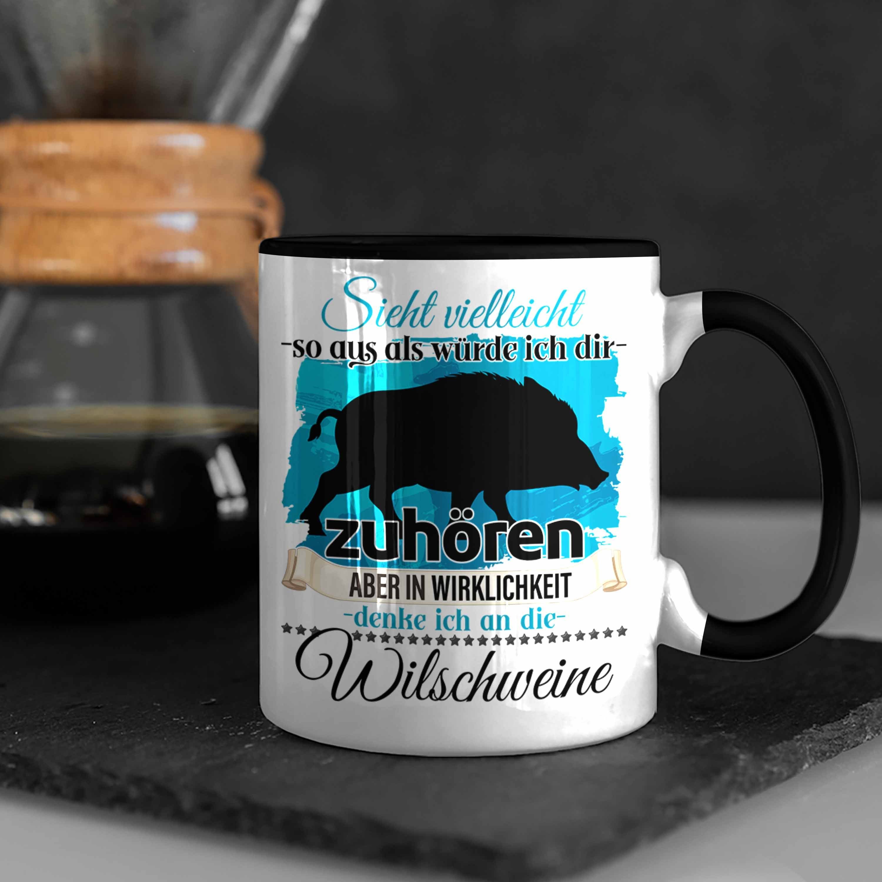 Geschenk L Trendation Wildschwein Trendation Geschenkidee Jäger Tasse Tasse Liebhaber Schwarz -