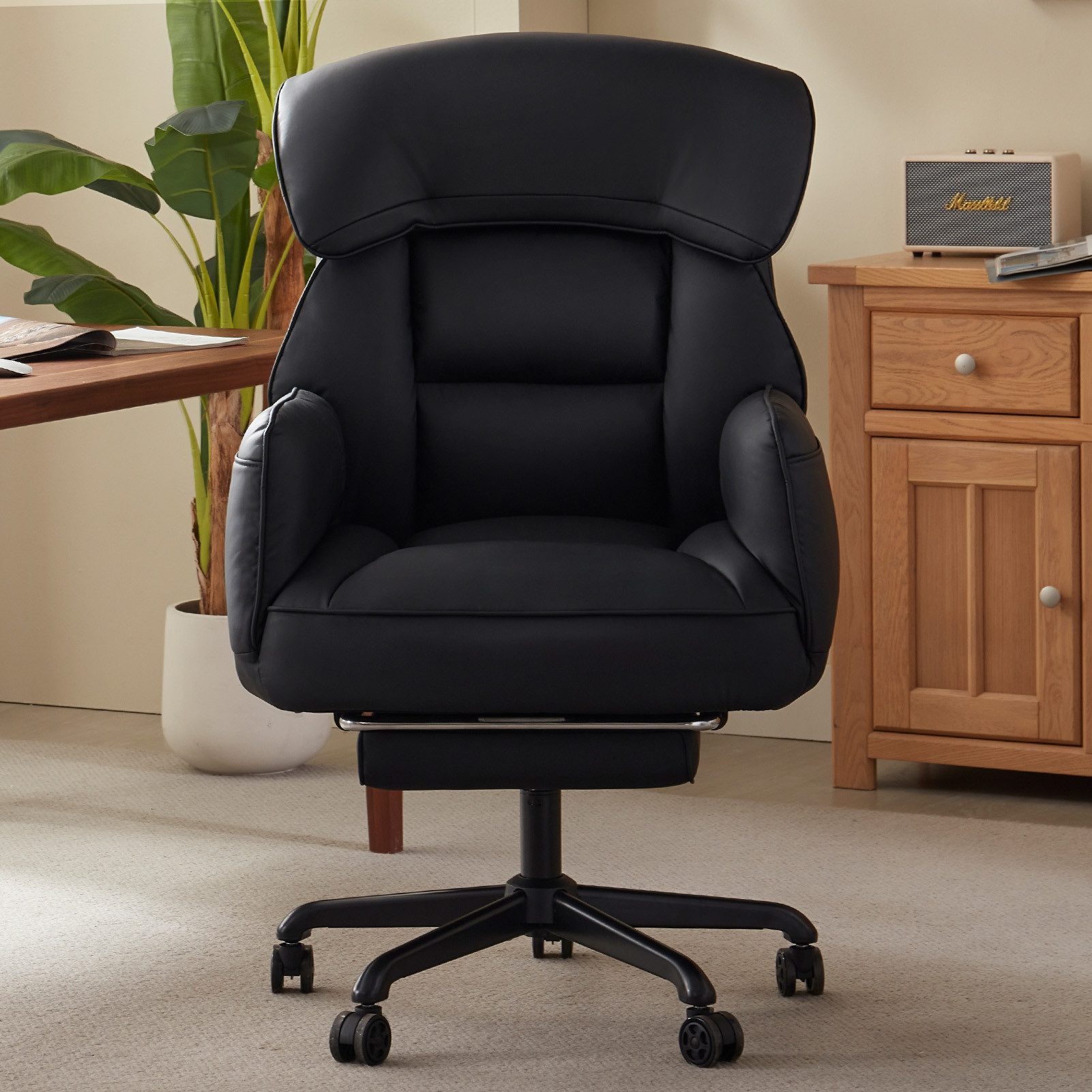 Dowinx Drehstuhl Bürostuhl mit Schwenkbaren Armlehnen (Packung), Schreibtischstuhl mit Taschenfederkern-Sitz und Fußstütze