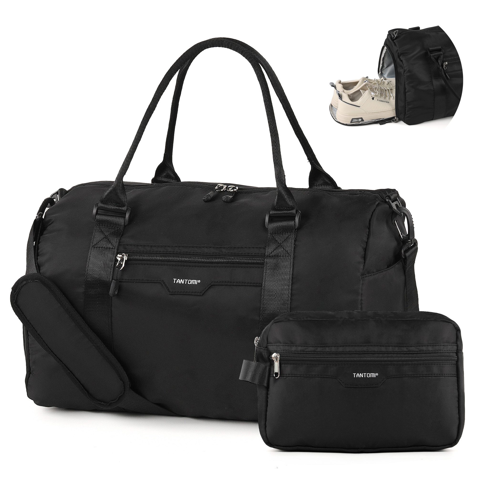 TANTOMI Reisetasche Reisetasche Damen Herren 44.5x20x28, Handgepäck Tasche Flugzeug, Sporttasche, Travel Bag mit Schuhfach und Kulturbeutel