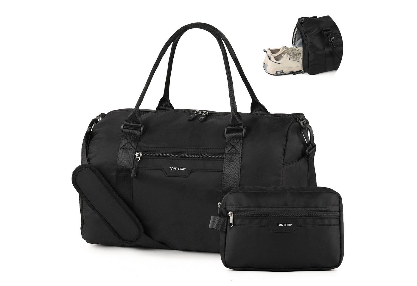 TANTOMI Reisetasche Reisetasche Damen Herren 44.5x20x28, Handgepäck Tasche Flugzeug, Sporttasche, Travel Bag mit Schuhfach und Kulturbeutel