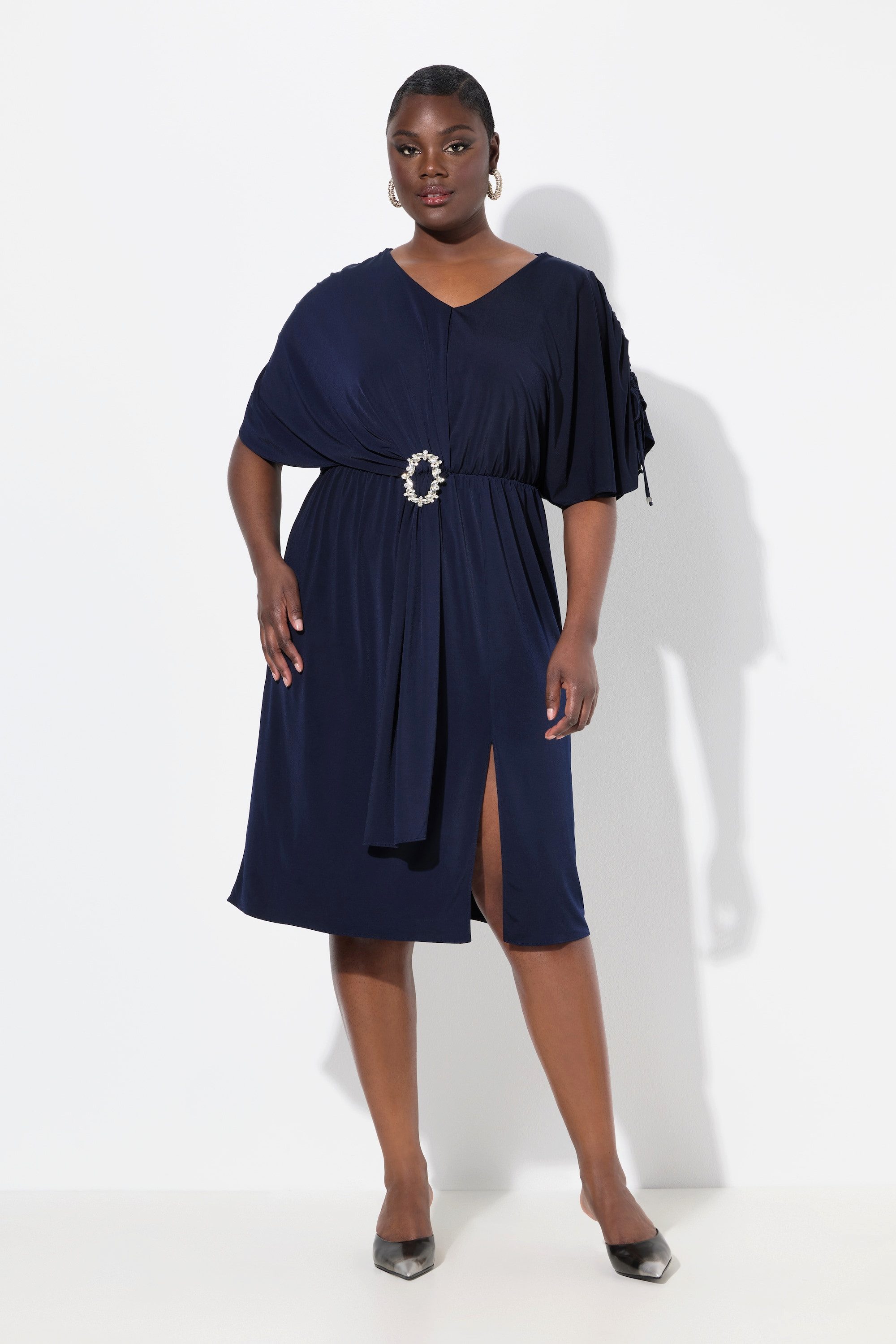 Ulla Popken Cocktailkleid Midikleid drapiert Oversized günstig online kaufen