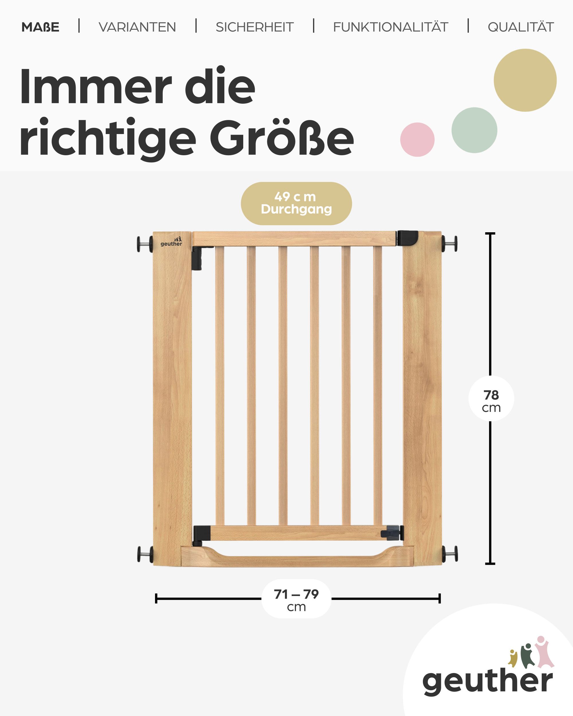 Geuther Treppenschutzgitter Easylock Flatstep Holz 71–133 cm, ohne Bohren Auto-Close flach Tritt, Treppenschutzgitter