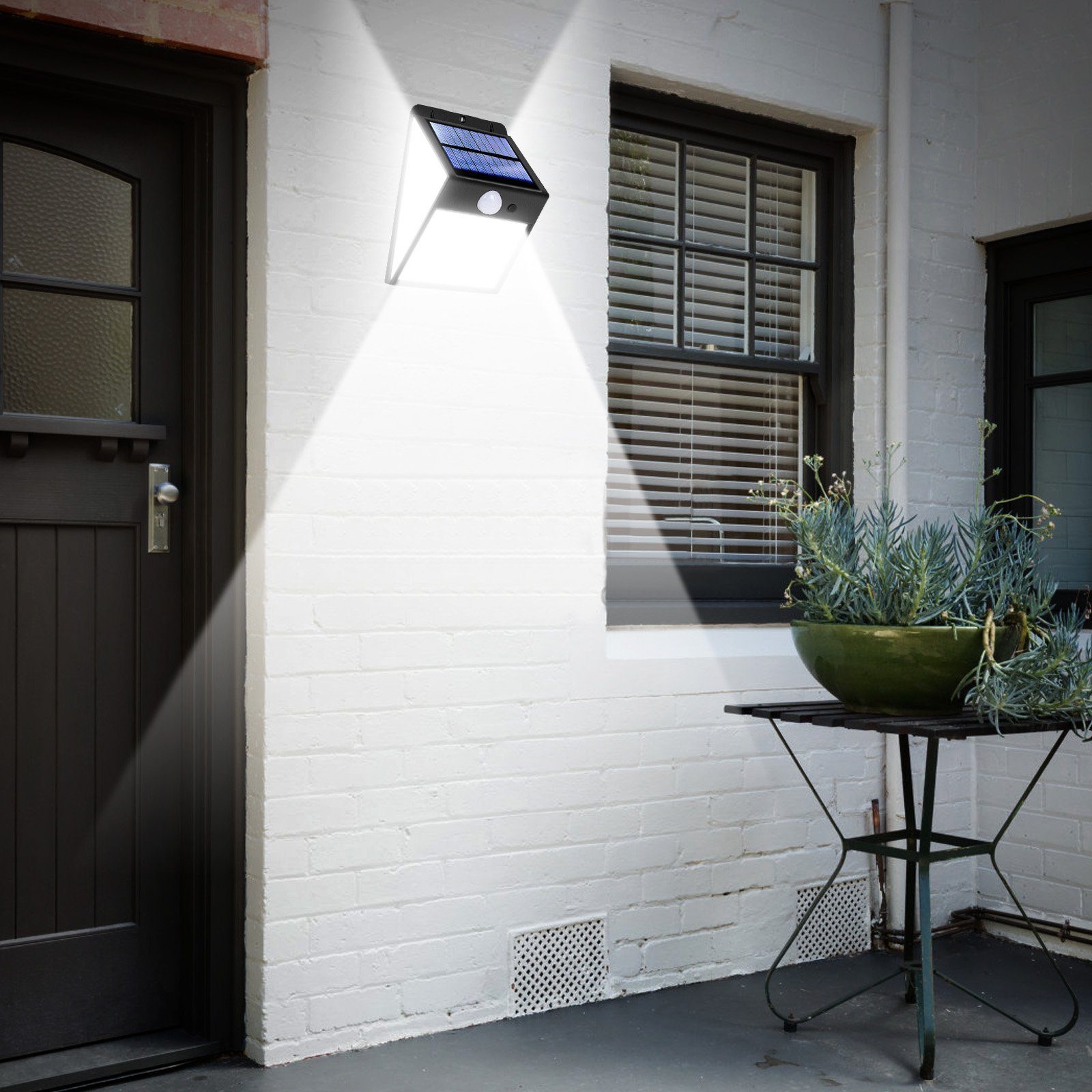 MUPOO LED Außen-Wandleuchte 128/170LED Solarleuchte 300°Weitwinkel Solar Wa günstig online kaufen