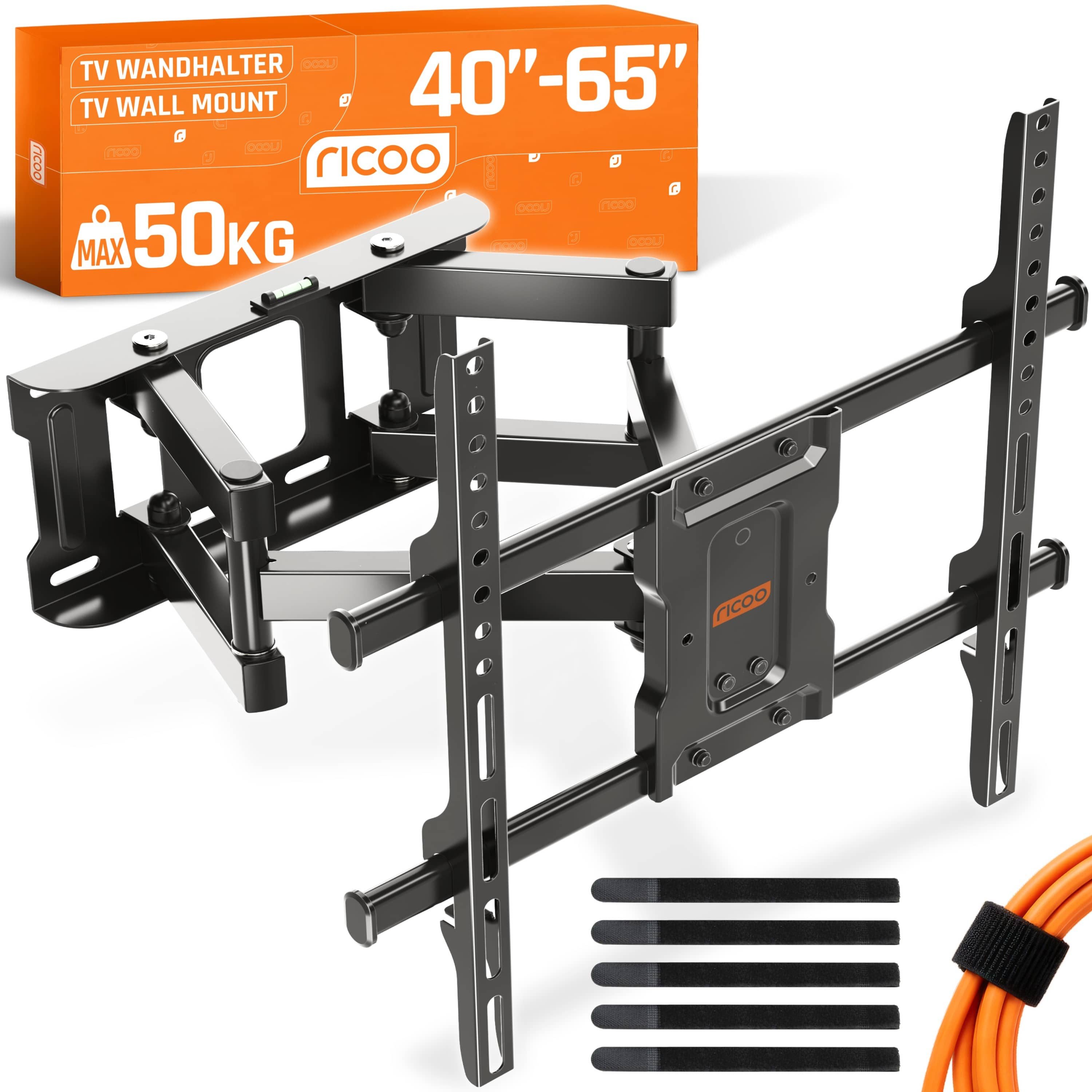 RICOO TV-Wandhalterung TV Wandhalter universal 43" 47" 50" 55" 65" max 50 Kg schwenkbar S7244, (bis 65 Zoll, VESA 200x200 bis 400x400, 1-tlg., vollbeweglich ausziehbar neigbar ausziehbar 31" bis 65" Halterung, bis 15° Neigung, bis zu 120° Schwenkung Fernseher Halter universal)
