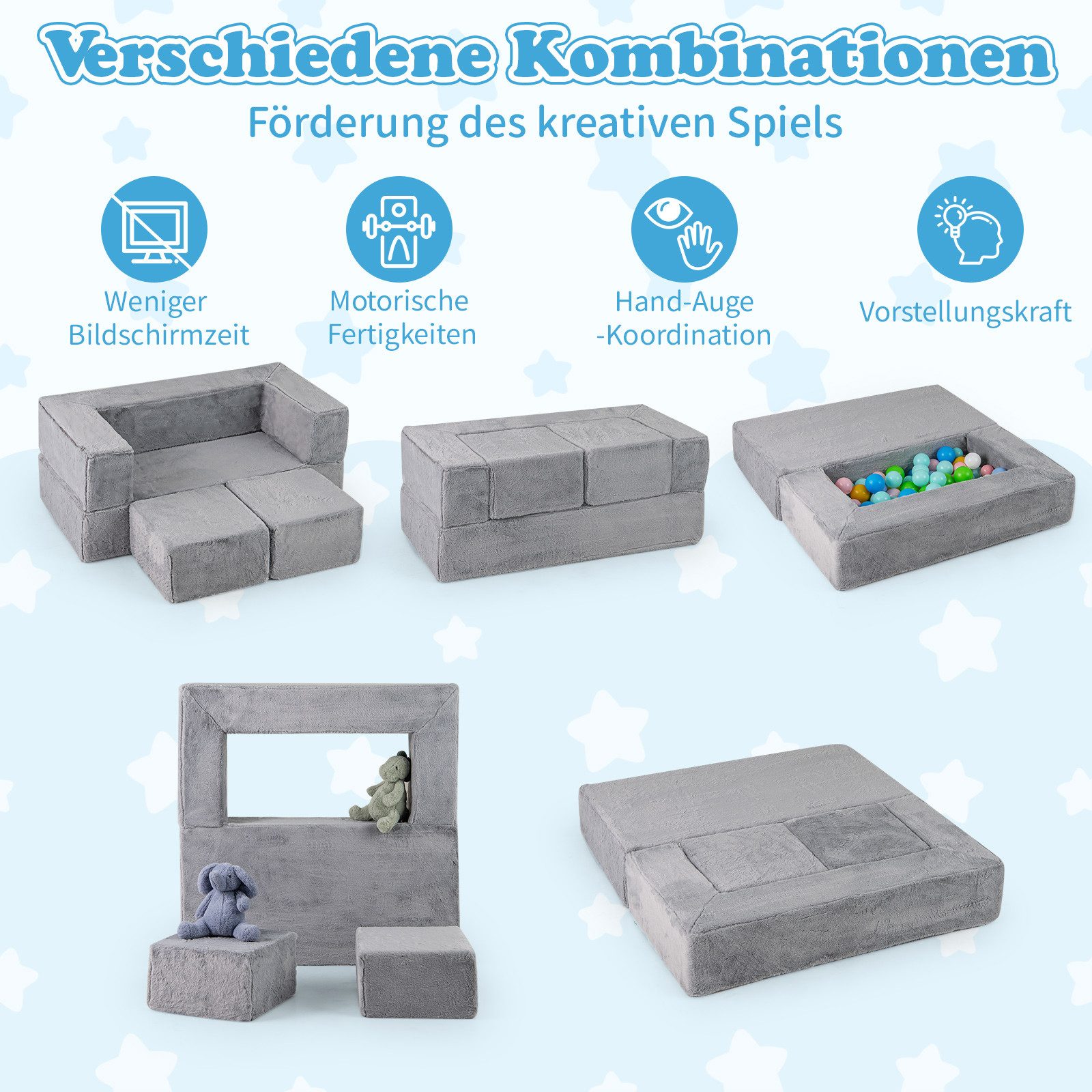 COSTWAY Kindersofa, Modulares Spielsofa für 2 Kinder, 100 x 52 x 42 cm günstig online kaufen