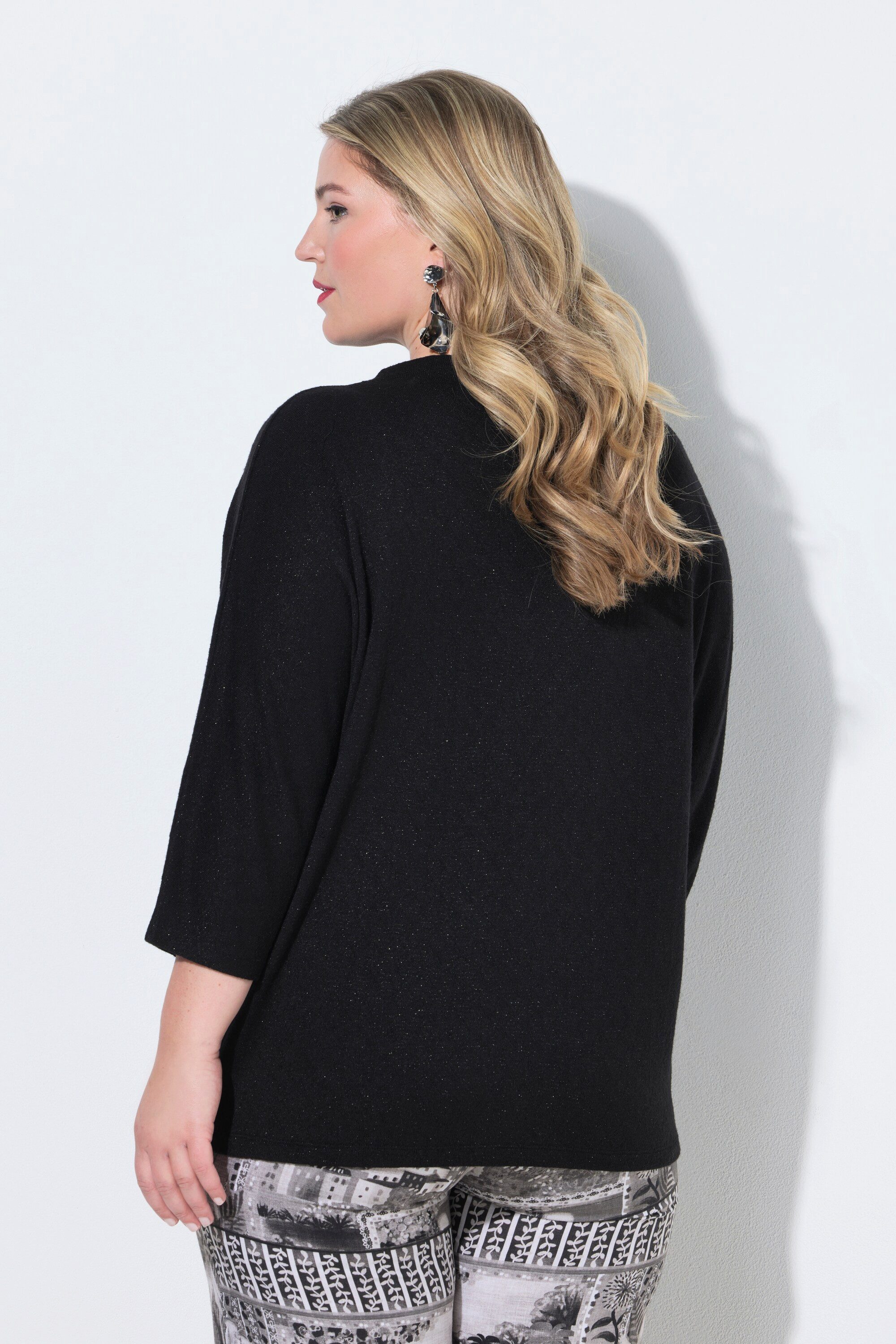MIAMODA Jacquardpullover Pullover Rhomben-Struktur Glitzereffekt Stehkragen