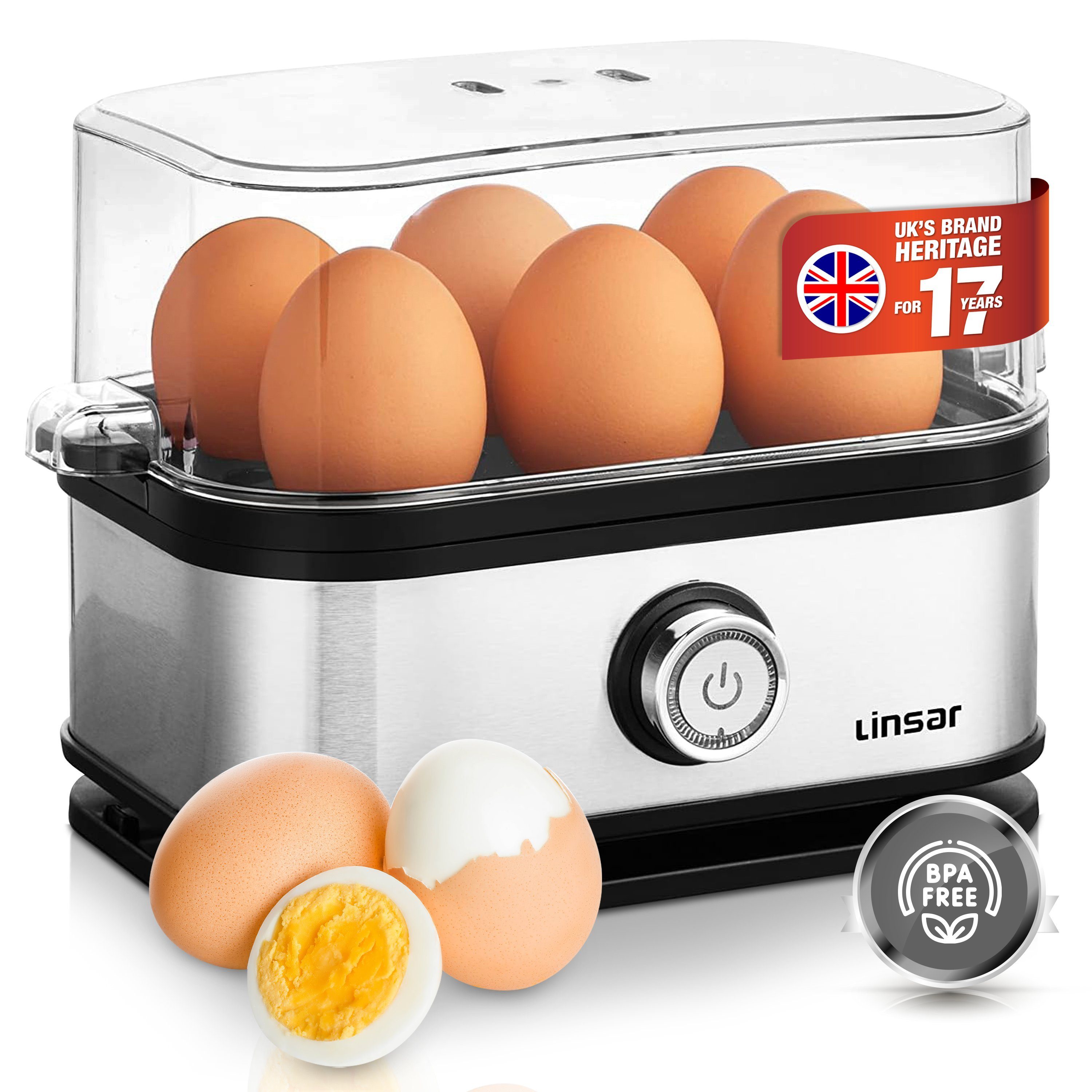 Linsar Eierkocher 1-6 Eier mit 3 Härtegraden, inkl. Messbecher mit Eierstecher, 400 W, Anzahl Eier: 6 St., 400 W