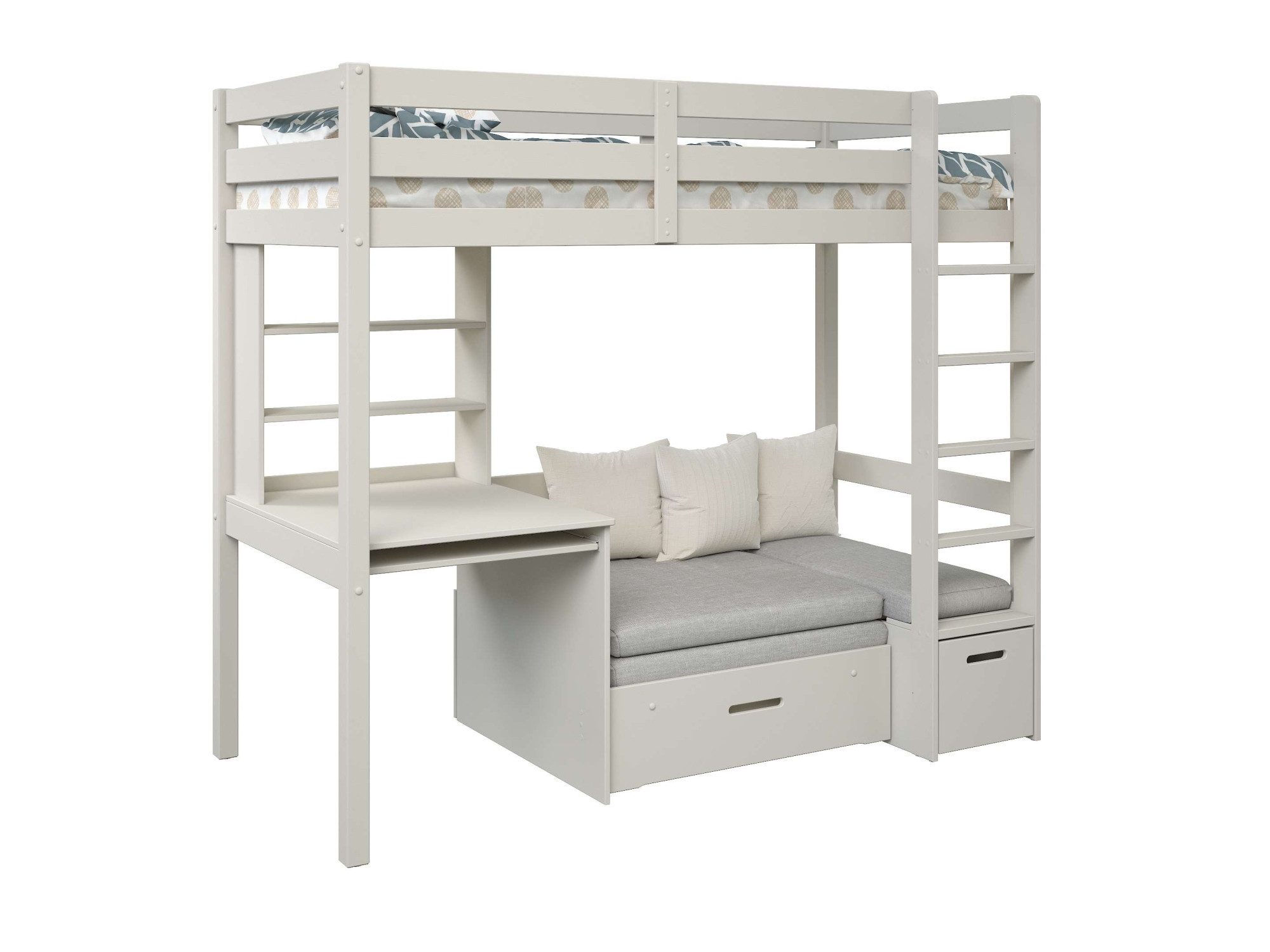 OTTO home Etagenbett HENNE' TOPSELLER! Hochbett, Ideal für kleine Räume, 2 Schlafplätze (zweiter Schlafplatz ausziehbar, B/H/T ca. 208/180/105cm), mit Polsterauflagen, Schreibtisch, Stauraum, seitenverkehrt montierbar
