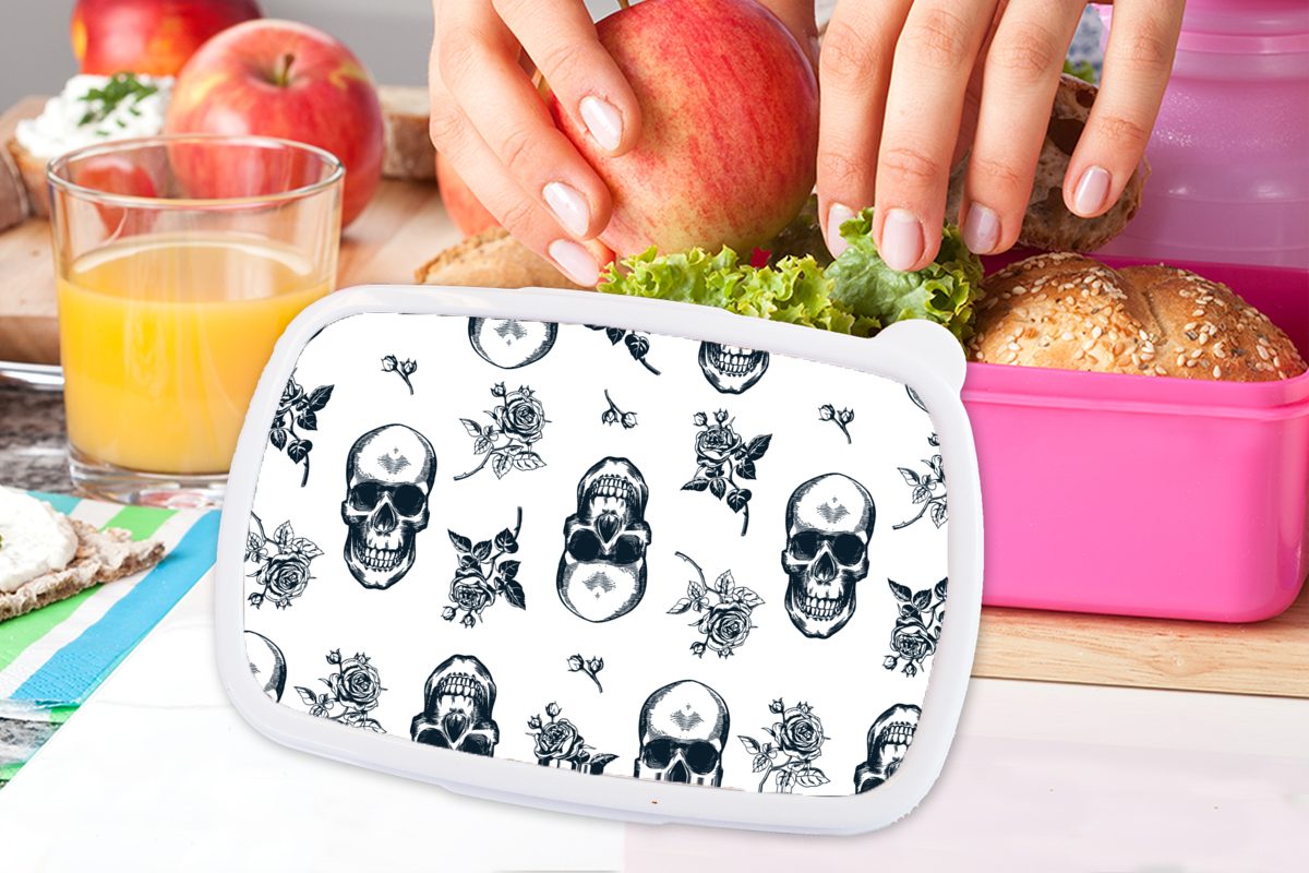 Kunststoff Totenkopf Lunchbox Snackbox, Teens Brotbox (2-tlg), - rosa Kinder, MuchoWow - Erwachsene, Mädchen, für Muster, Kunststoff, Brotdose