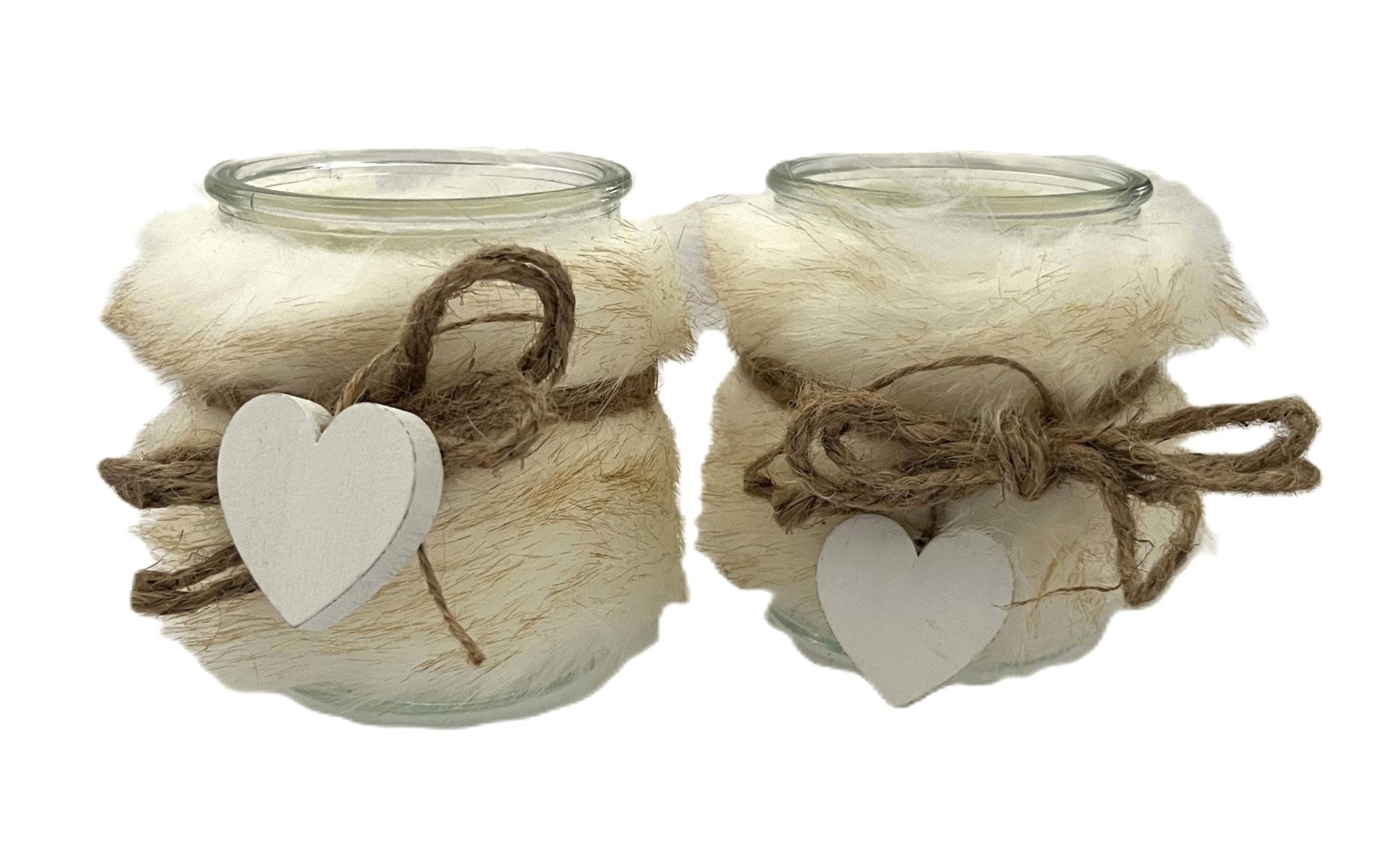 VARIOS Teelichthalter Teelichthalter Windlicht Winterlich Fellbesatz 2er Set Klein
