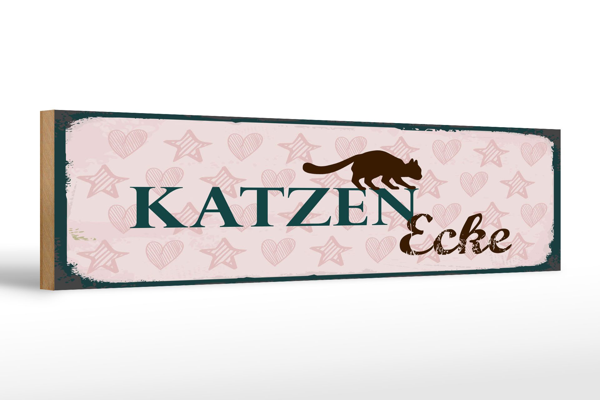 Femer GmbH Holzbild Hinweis 46x10 cm Katzen Ecke, (1 St), Glatte Holzfaserplatte (MDF), vorn beschichtet