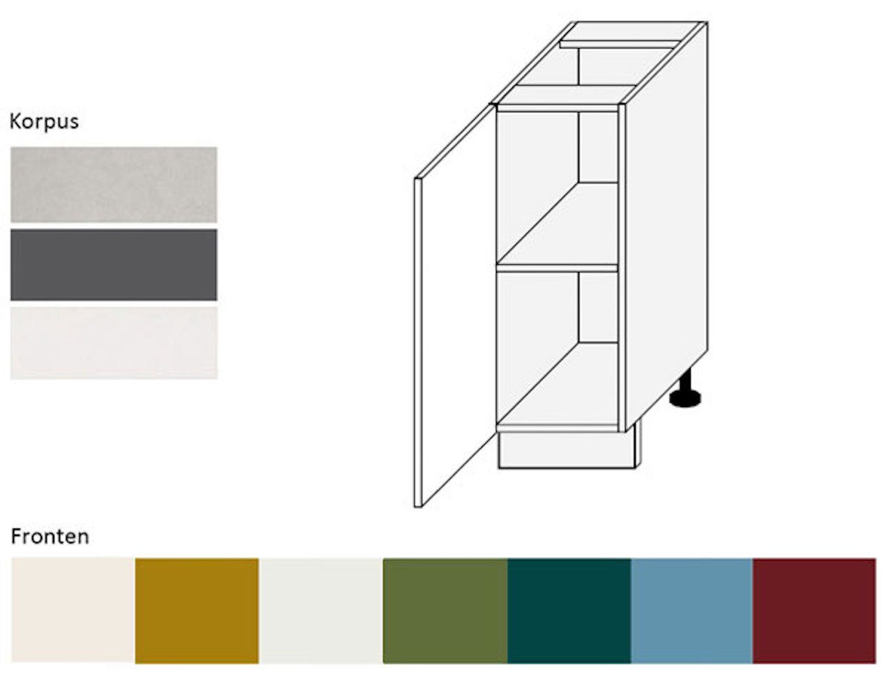 Feldmann-Wohnen Unterschrank Rimini (1-türig (Holztür), 1 Einlegeboden, 1-St., moderne Optik, MDF Kasetten-Fronten, Soft-Close) 30x50x82cm Farbe wählbar