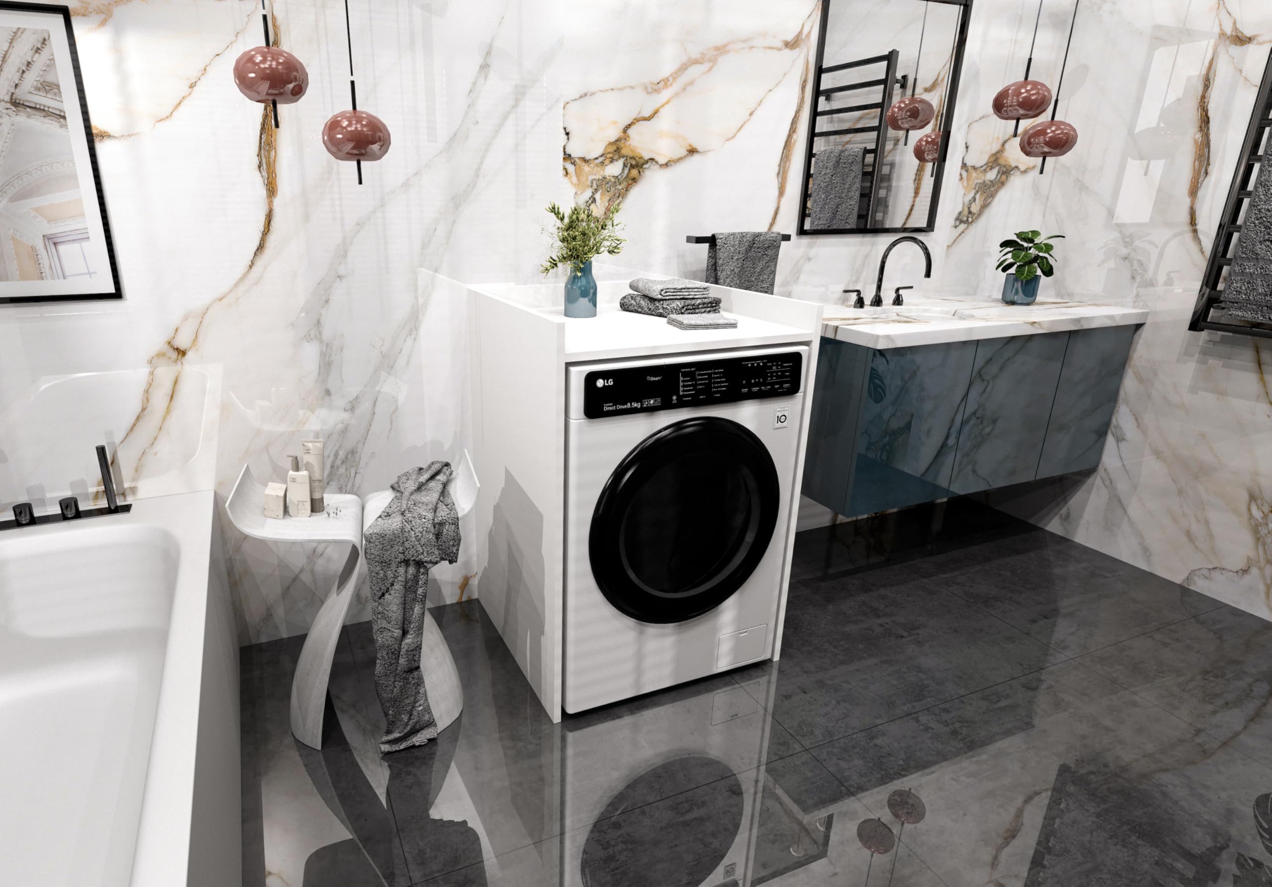 TREND WERK Waschmaschinenumbauschrank für Waschmaschine in Tiefenvarianten: 48 cm und 62 cm (Badschrank Umbauschrank für Waschmaschine & Trockner) Platzsparende Waschmaschinenverkleidung mit Stauraum