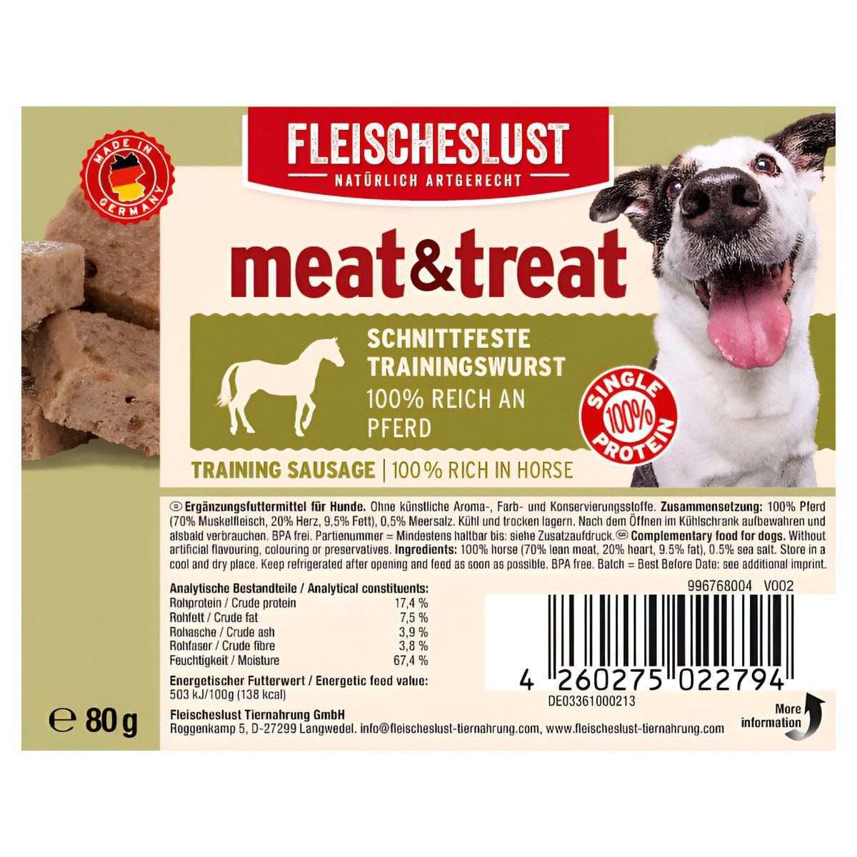 Fleischeslust meat & treat Pferd 80 g, für: Hund