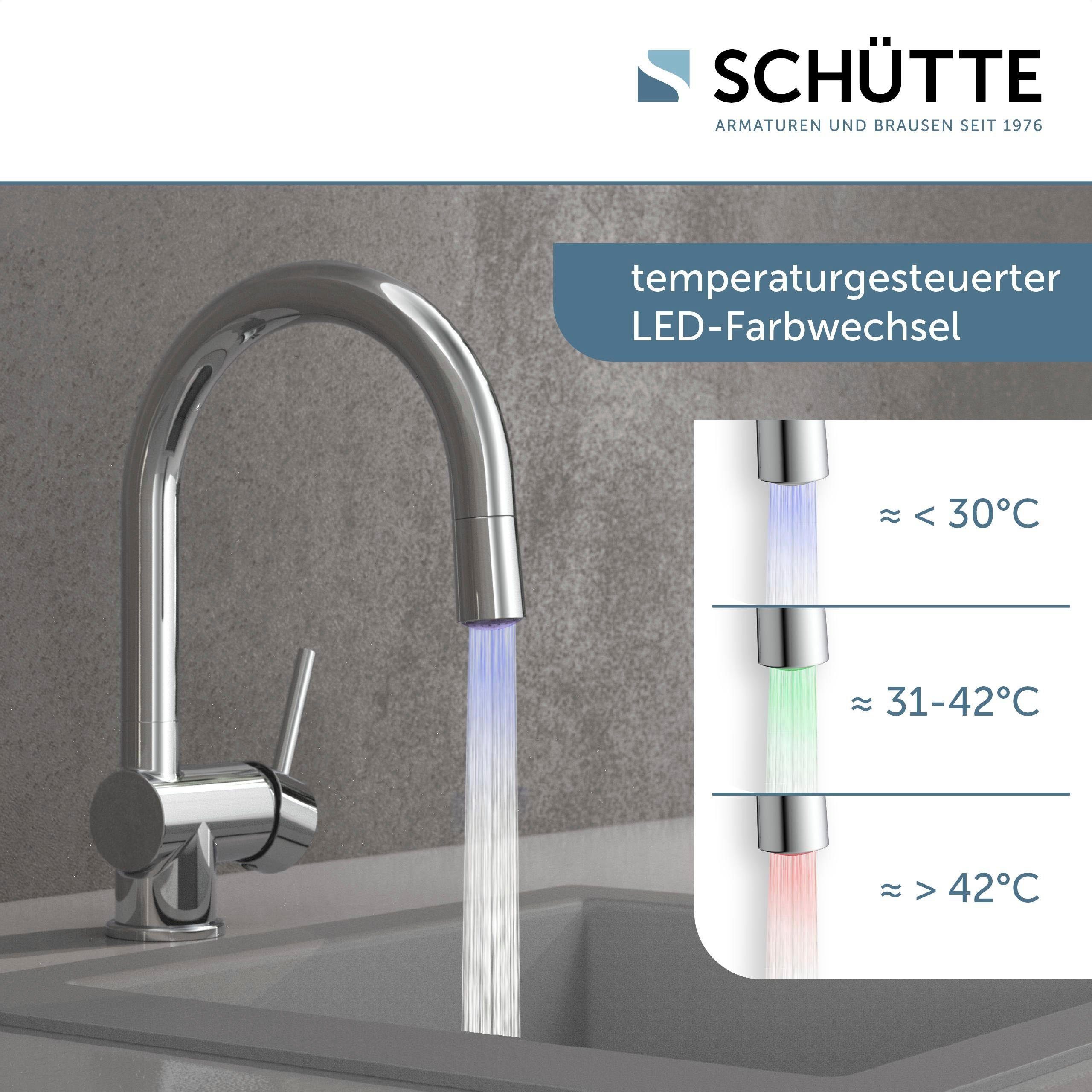 Schütte 360° LED Wasserhahn, Stella schwenkbar Spültischarmatur temperaturgesteuerter