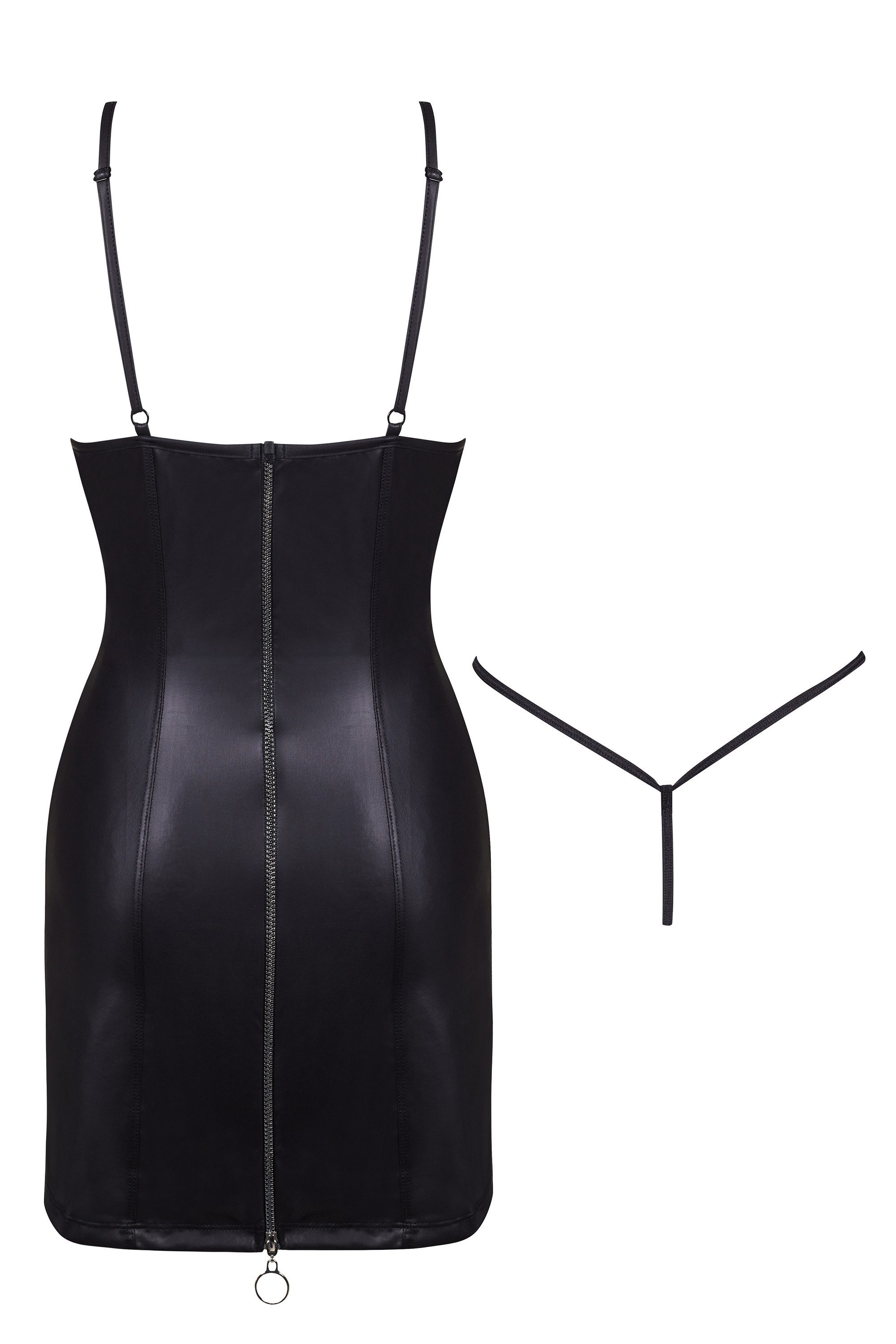 Beauty Night Fashion Netzkleid Minikleid Lexi schwarz Kunstleder transparent (2-tlg)