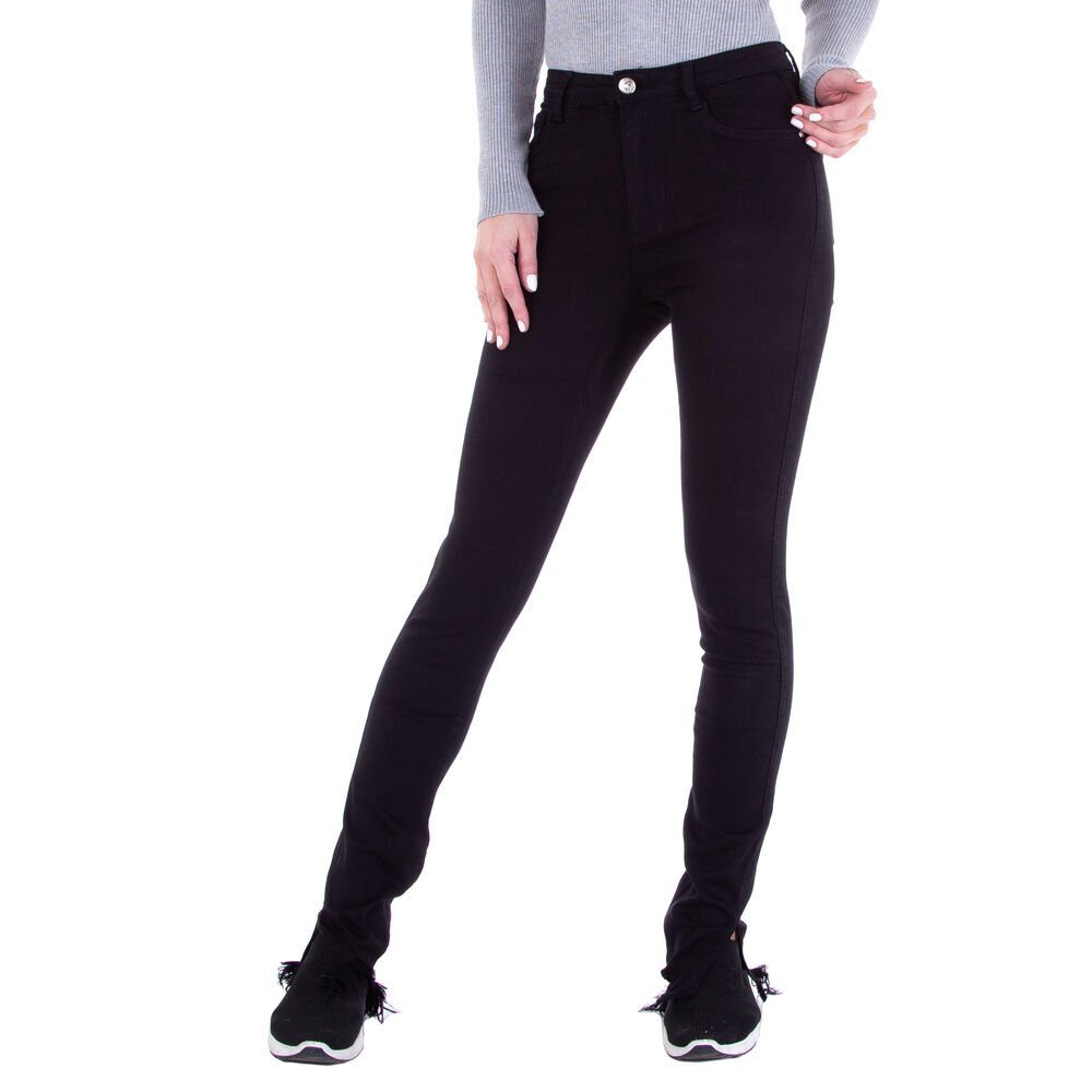 Damen Jeans Ital-Design Straight-Jeans Damen Freizeit Destroyed-Look Stretch Jeans in Schwarz