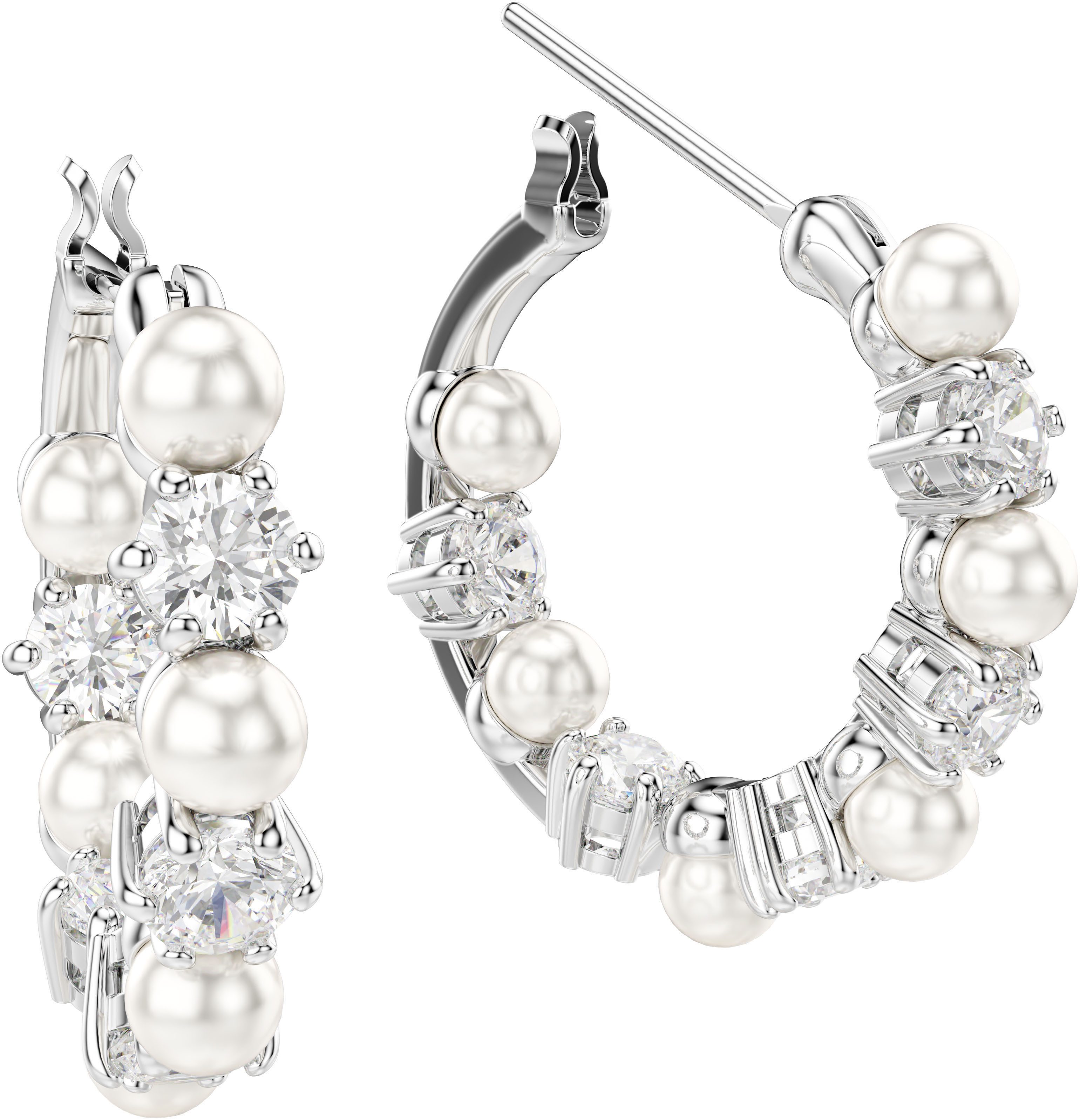 Swarovski Paar Creolen Schmuck Geschenk Matrix Drop-Ohrhänger, mit Swarovski® Zirkonia (synth) - mit Swarovski® Perle