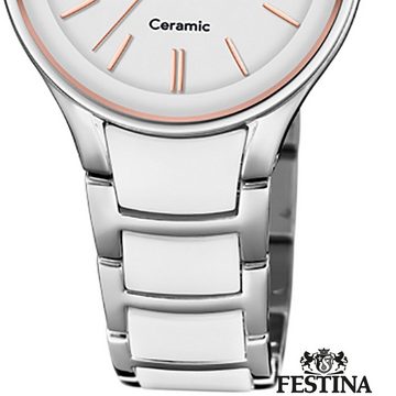 Festina Quarzuhr Festina Damen Uhr F20474/2 Stahl Keramik, Damen Armbanduhr rund, Edelstahl, Keramikarmband weiß, silber