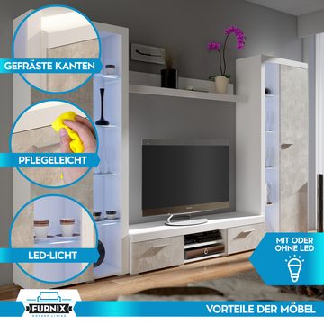 Furnix Wohnwand MARCUSS XL moderne und zeitlose Mediawand B300xH190xT40,2 cm ohne LED, (Komplett-Set, 2x Hochschrank teilverglast, 1 TV-Schrank, 1 Wandregal), Kanten mit Melamin bezogen, elegante Verglasung