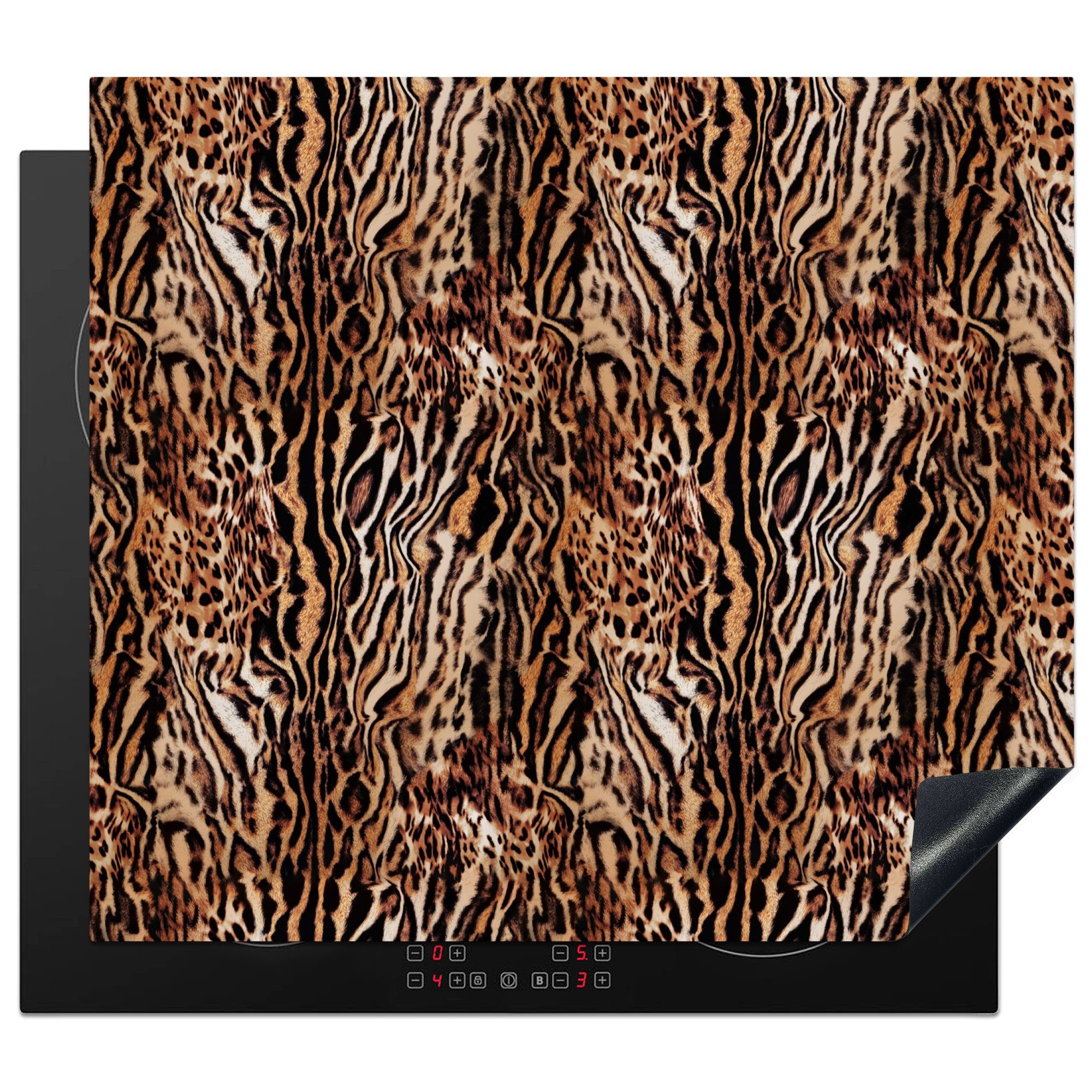 MuchoWow Herdblende-/Abdeckplatte Tiger - Tiermuster - Design, Vinyl, (1 tlg), 57x51 cm, Induktionsschutz, Induktionskochfeld, Ceranfeldabdeckung