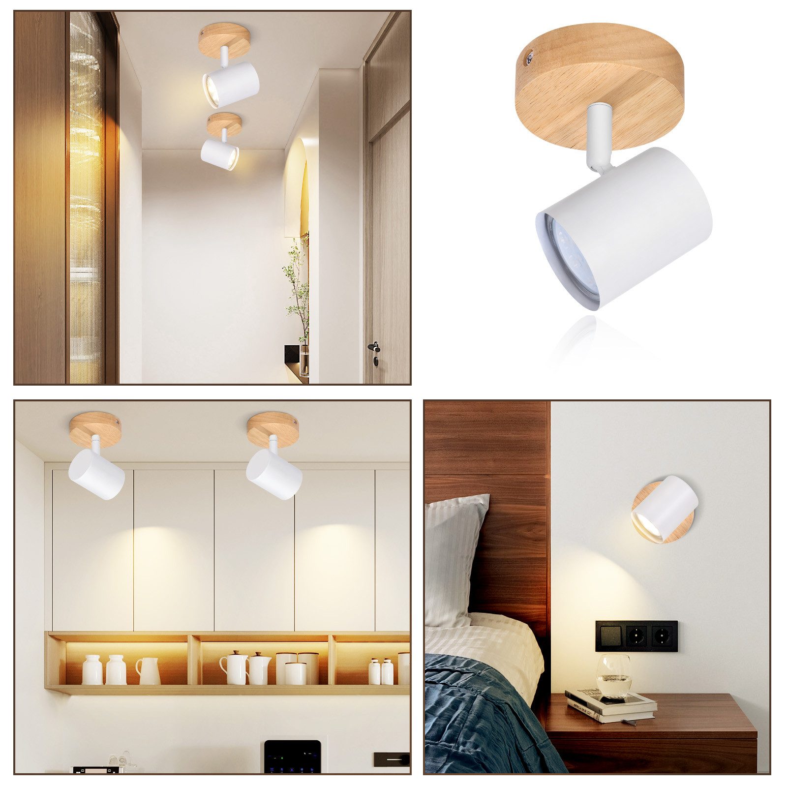 ZMH Deckenstrahler 1 Flammig GU10 Deckenlampe Holz - Deckenleuchte Schwenkbar 350° Flur, ohne Leuchtmittel, Flexibel einstellbare Deckenleuchte Schlafzimmer – Bild 5 von 5