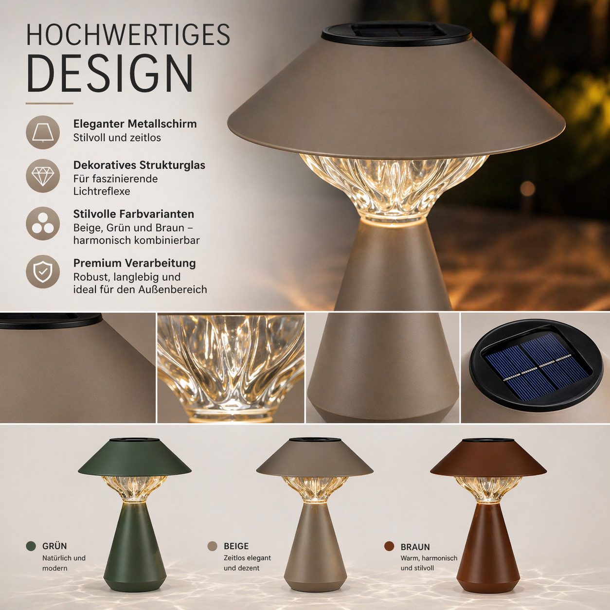 formano LED Laterne Solarleuchten Outdoor 3er Set Solar Tischlampe Garten Terrasse Balkon, LED fest integriert