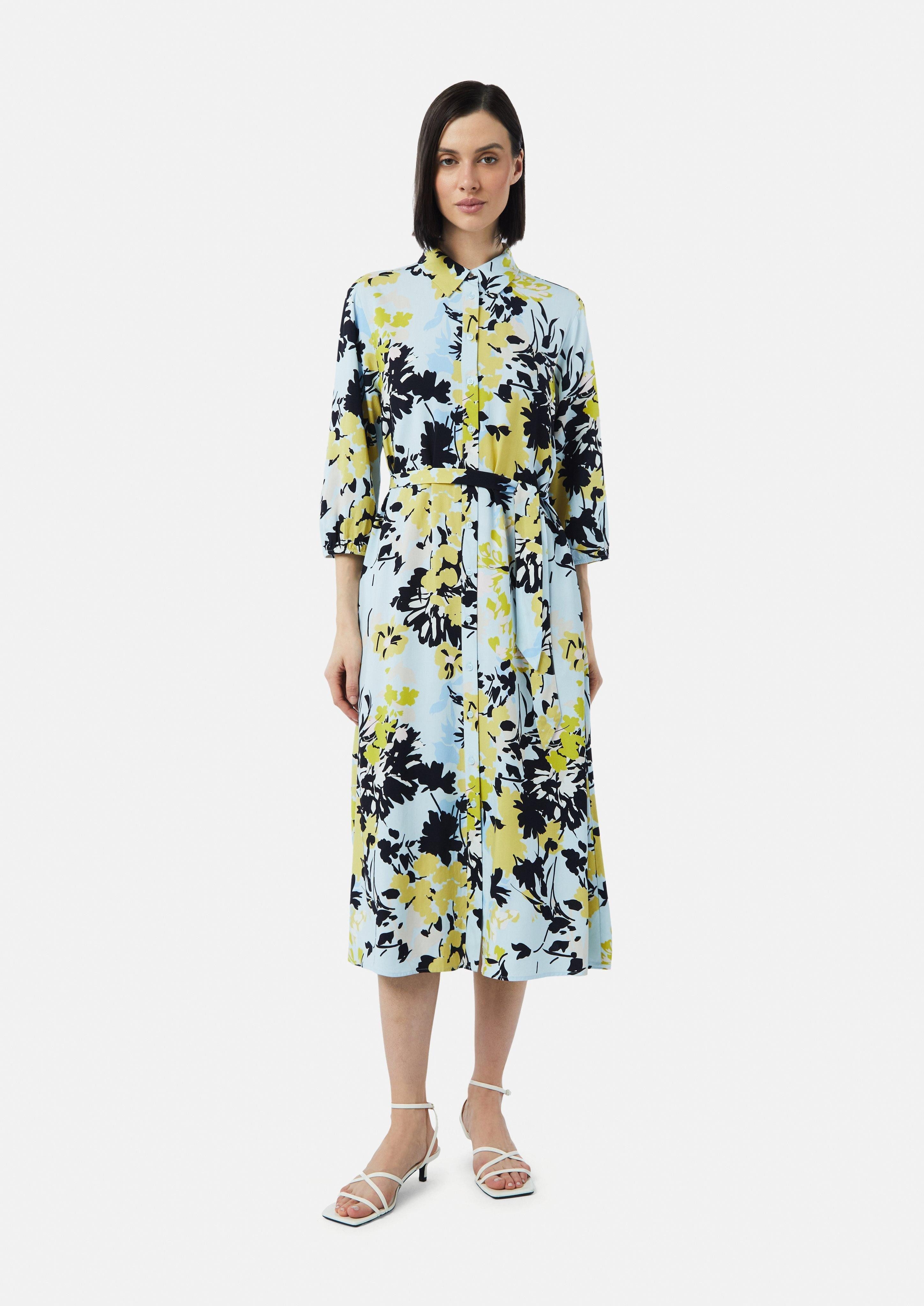 Maxikleid Hemdblusenkleid in Midilänge mit Bindegürtel