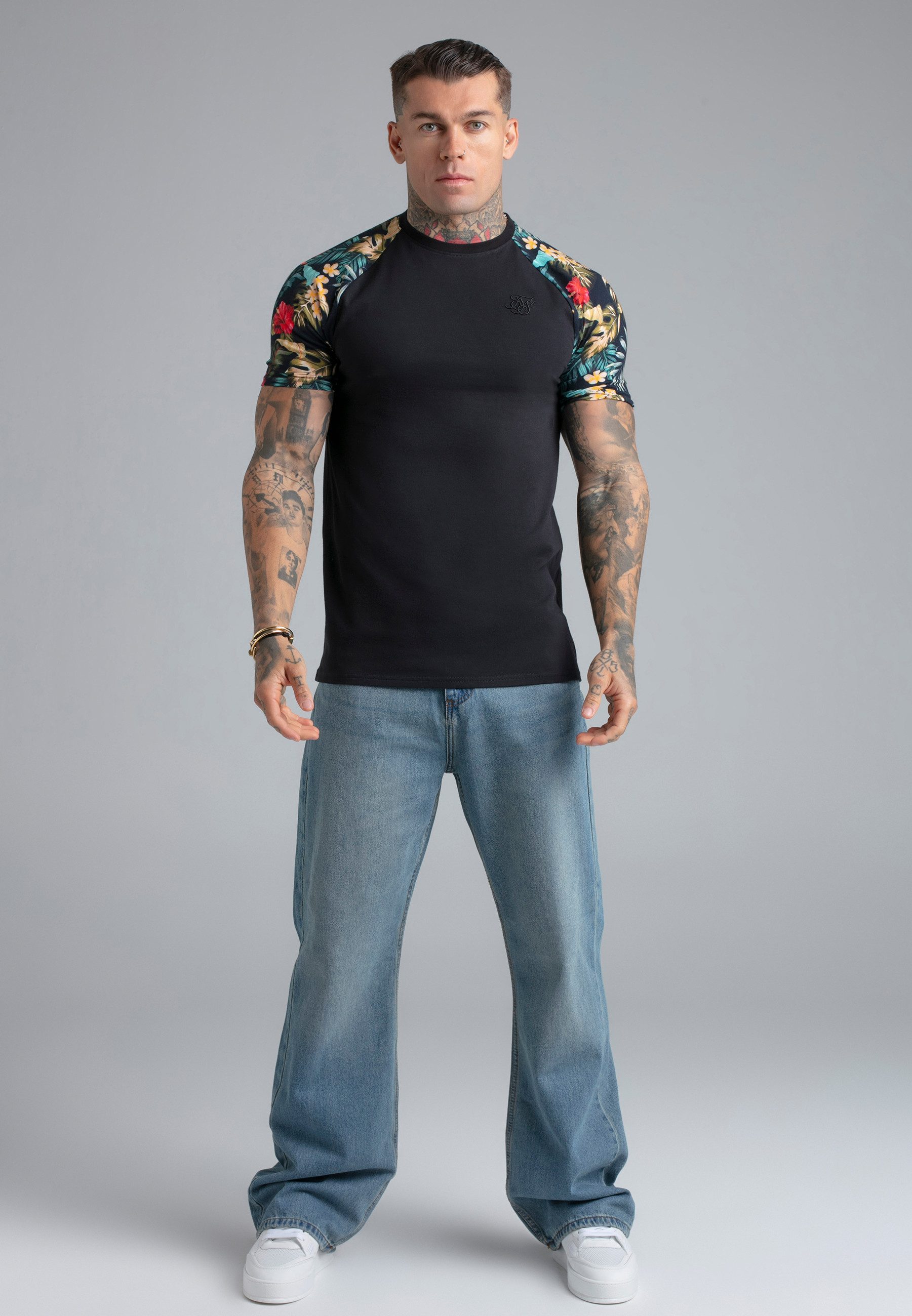 Siksilk T-Shirt SikSilk Herren Schwarz Raglan T-Shirt
