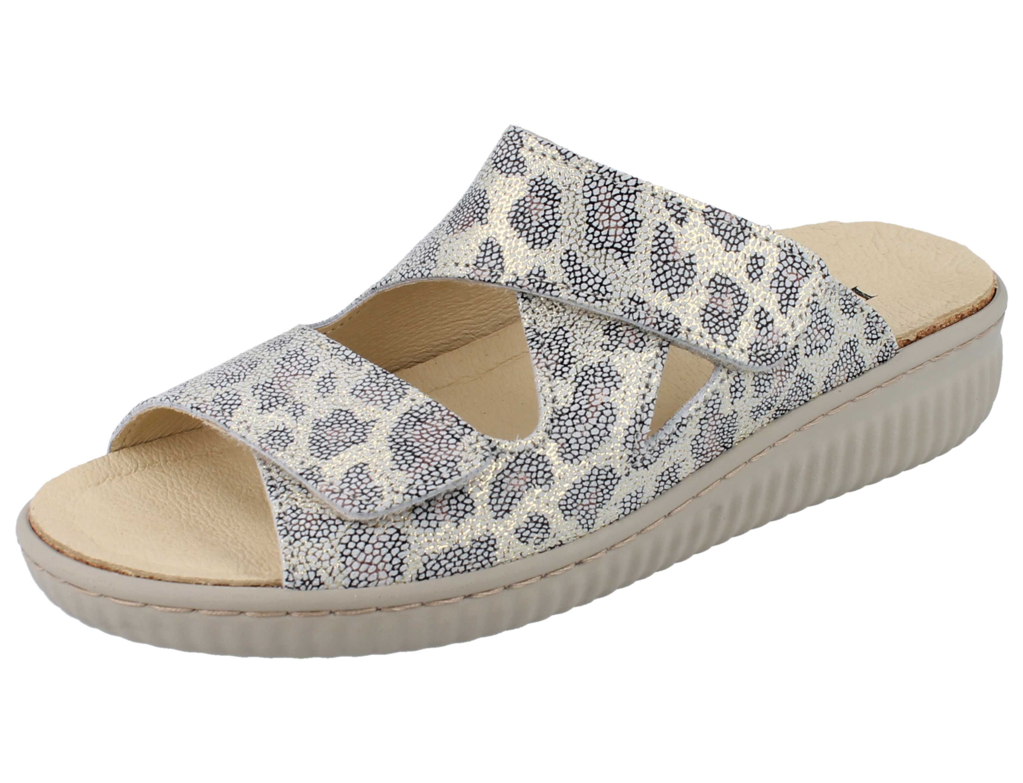 Longo LONGO Damen Pantolette grau gold bedrucktes Nubukleder - Größe: 37 Pantolette Wechselfußbett