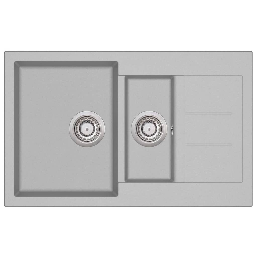 vidaXL Küchenspüle Küche Spülbecken Granitspüle Doppelbecken Grau, 80/50 cm