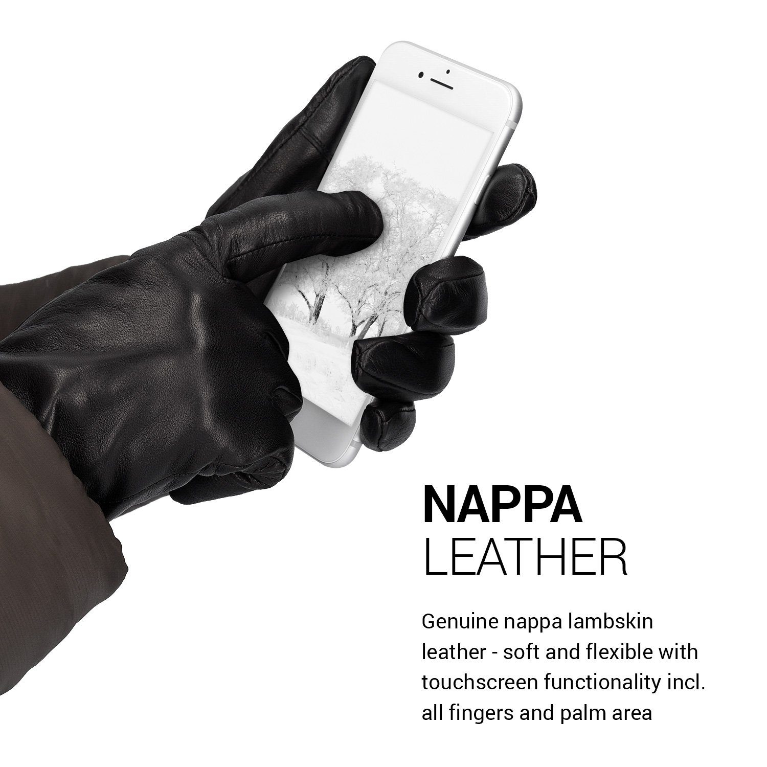 Navaris Lederhandschuhe Touchscreen Lederhandschuhe aus Damenhandschuhe Größe M - Nappa-Leder