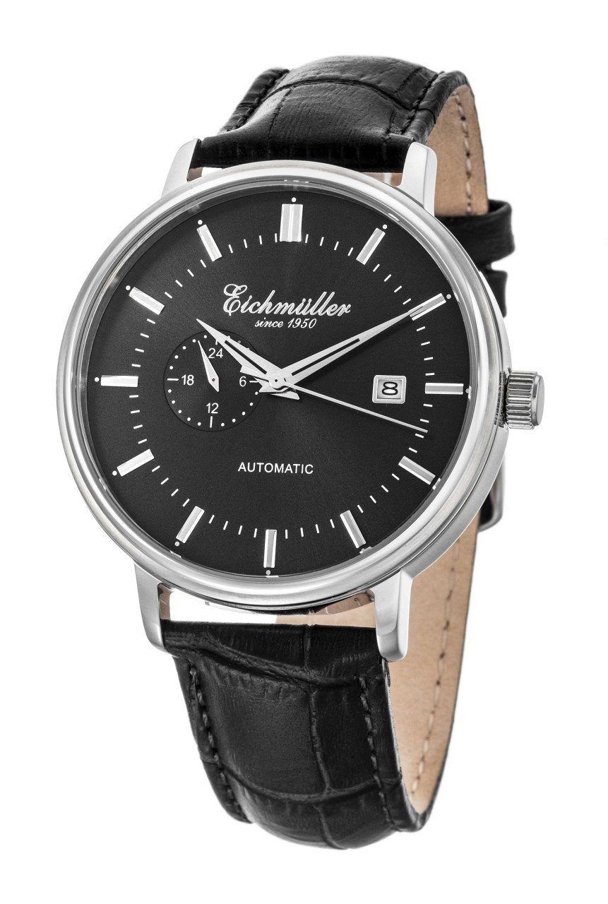 Eichmüller Automatikuhr Herrenuhr Schwarz Lederband 42 mm RE7005, Uhr mit Automatikwerk
