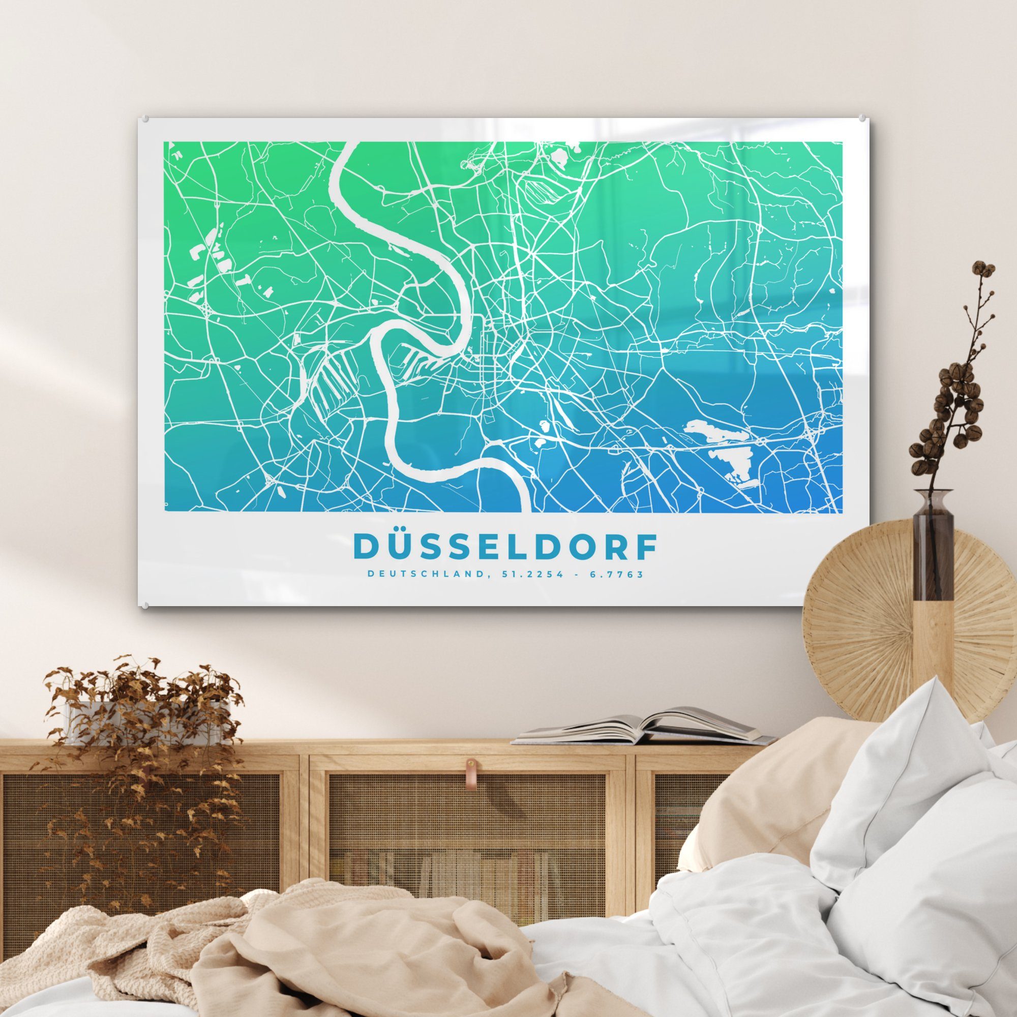 MuchoWow Acrylglasbild Dusseldorf - Deutschland Stadtplan, Schlafzimmer St), - Acrylglasbilder (1 & Wohnzimmer