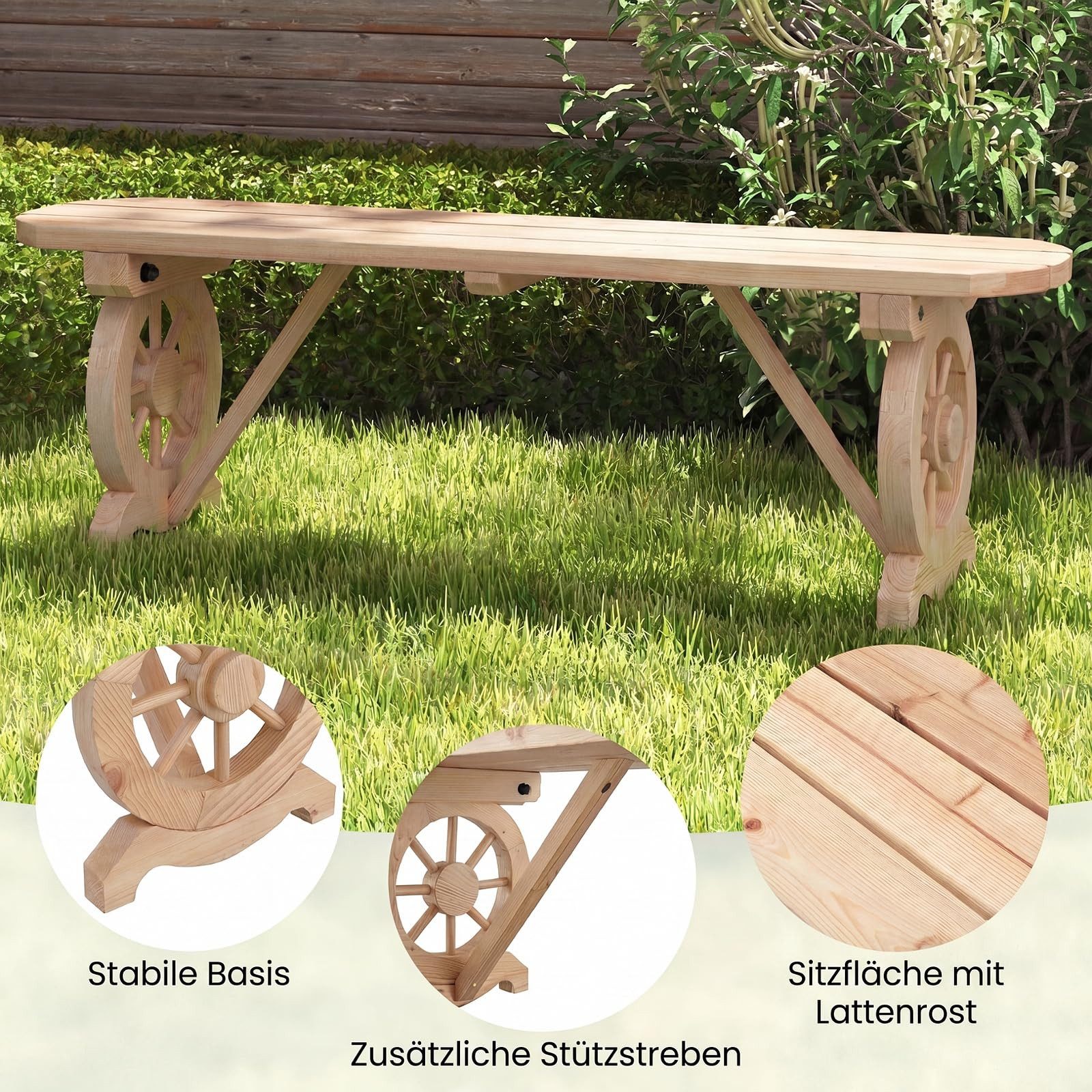 COSTWAY Gartenbank, Holzbank für 2-3 Sitzer, ohne Rückenlehne