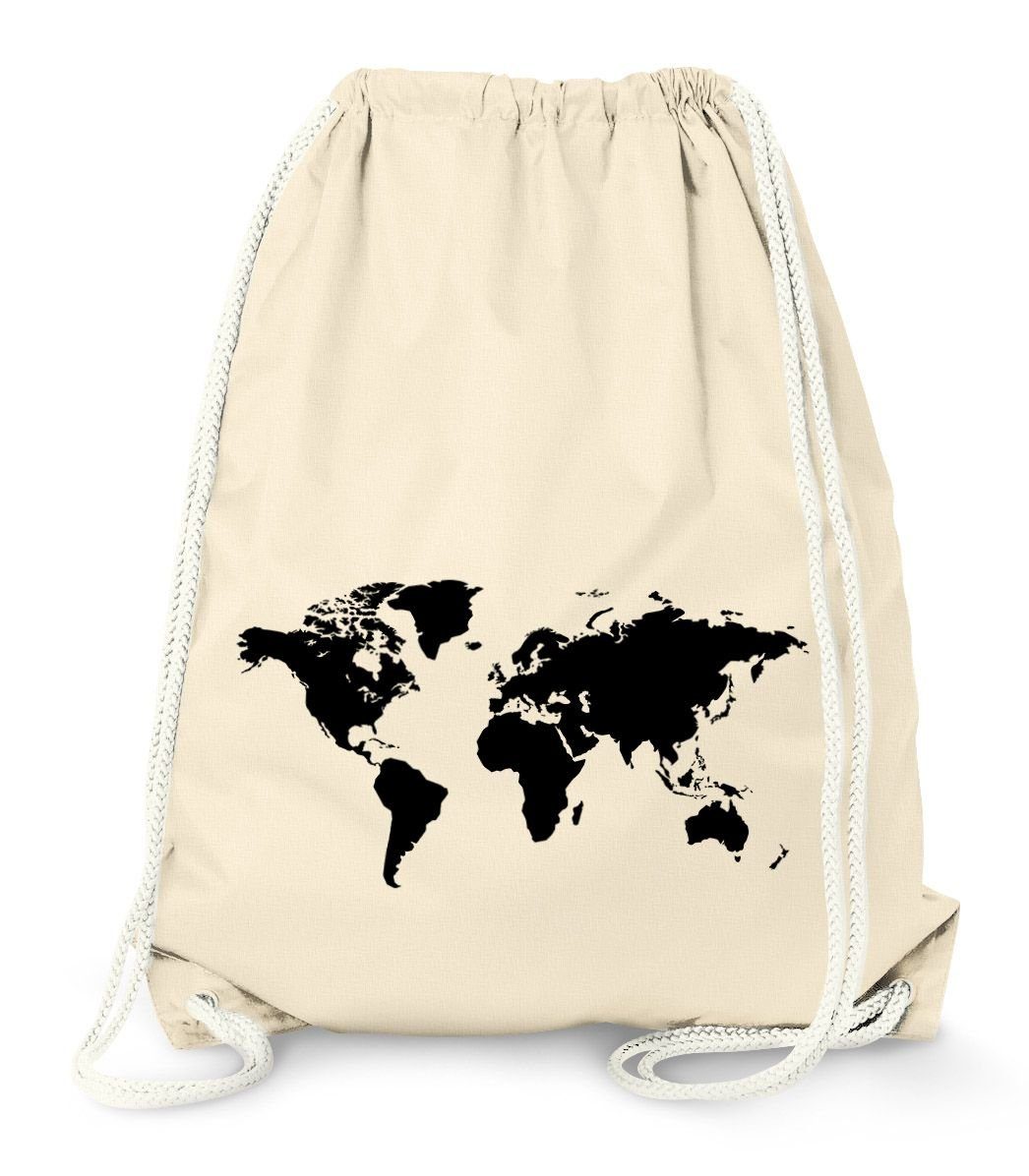 MoonWorks Turnbeutel 'Weltkarte' – Aus Baumwolle, 37 X 46 Cm – Sportbeutel, Gymbag, Unisize