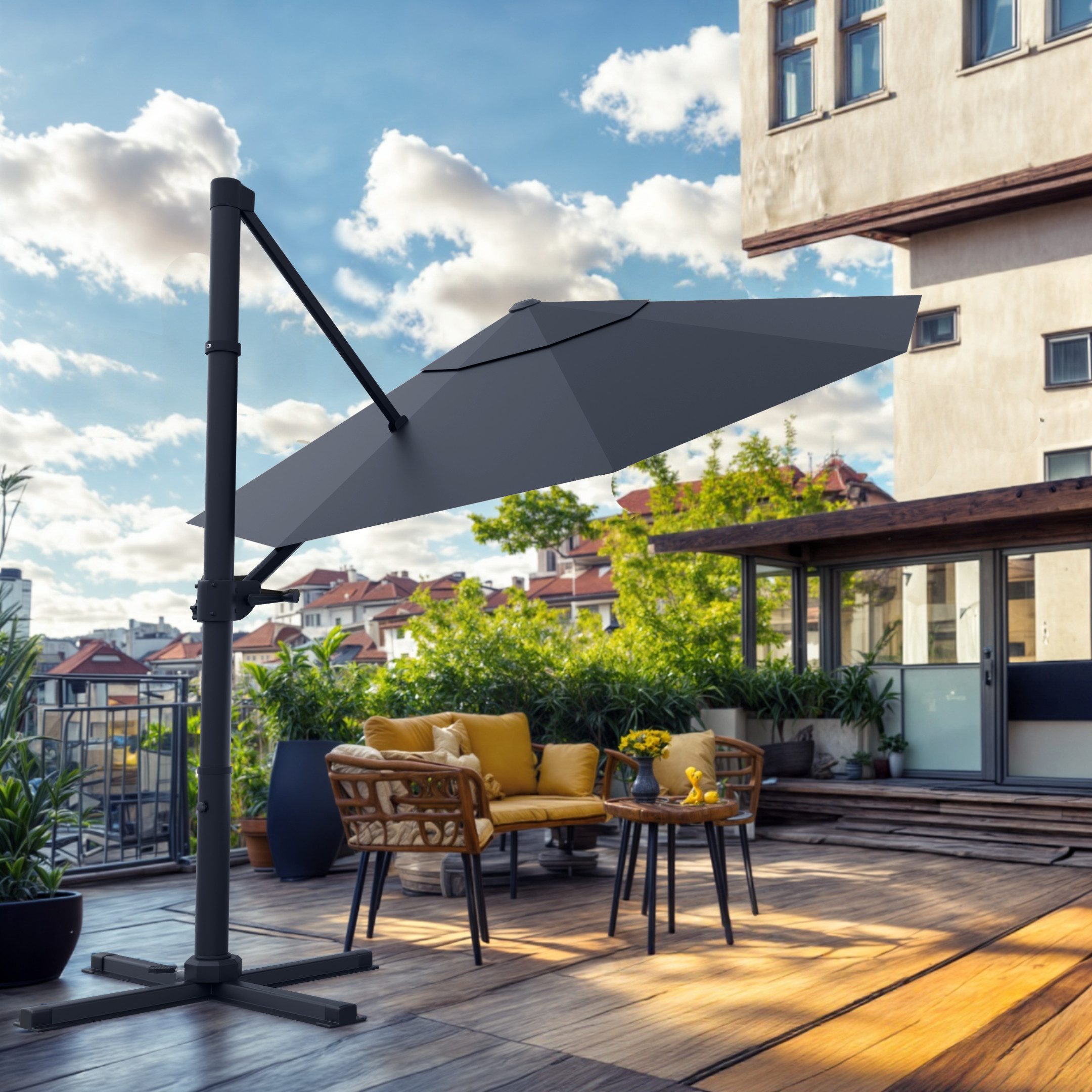 HOMALL Sonnenschirm 300x400 cm Ampelschirm mit Ständer, 360 Grad drehbar, UV-Schutz 50+, 300*400CM, φ330CM, 270*270CM, Gewicht 18-28KG, faltbar, geeignet für Ga – Bild 3 von 5