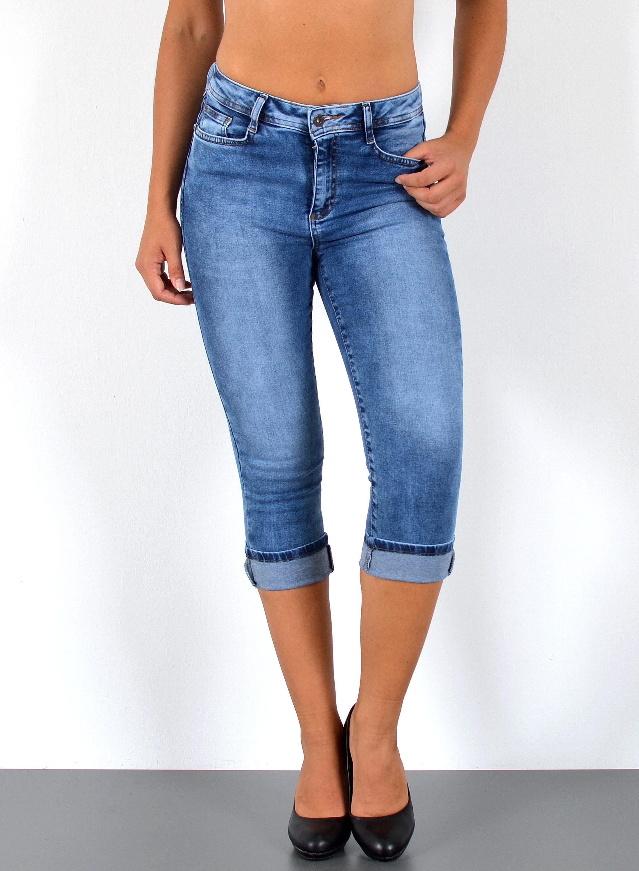 ESRA Caprijeans Sommer Hose Damen Capri Jeans High Waist kurze Jeans bis Übergröße C21 Damen Capri Jeans High Waist 3/4 Jeans Damen Stretch Jeanshose Shorts