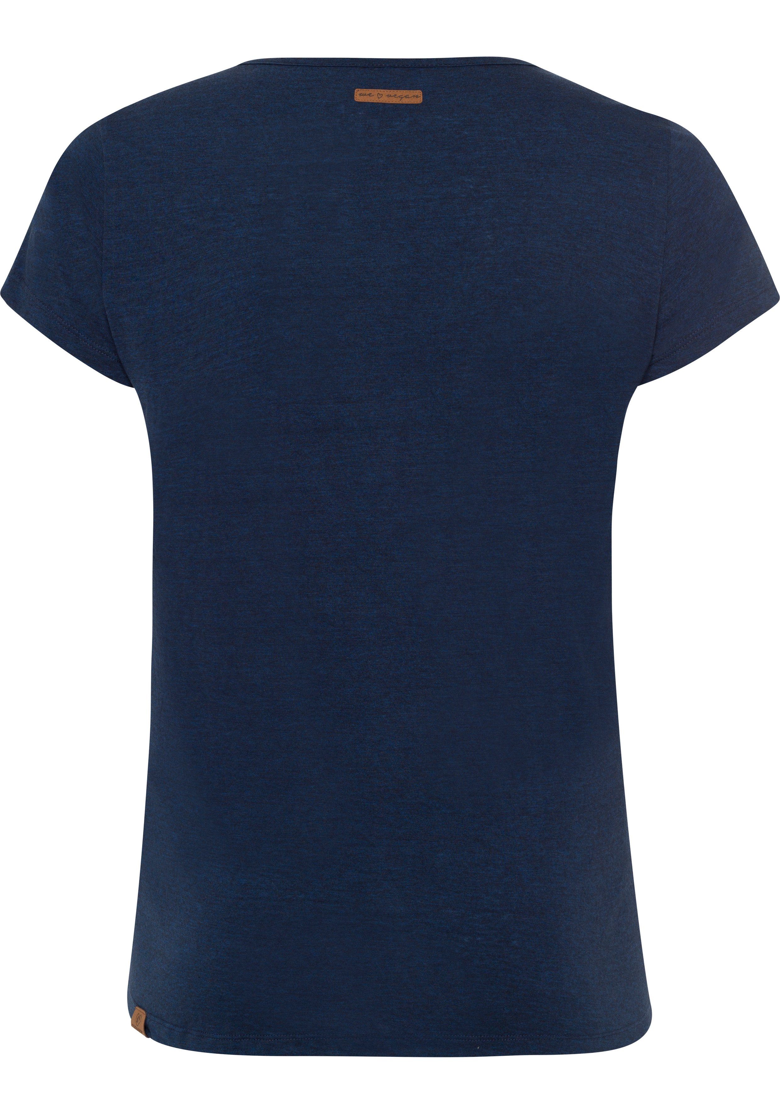 Ragwear Plus navy T-Shirt mit in Logoschriftzug Holzoptik A MINT und 2028 natürlicher Zierknopf-Applikation PLUS
