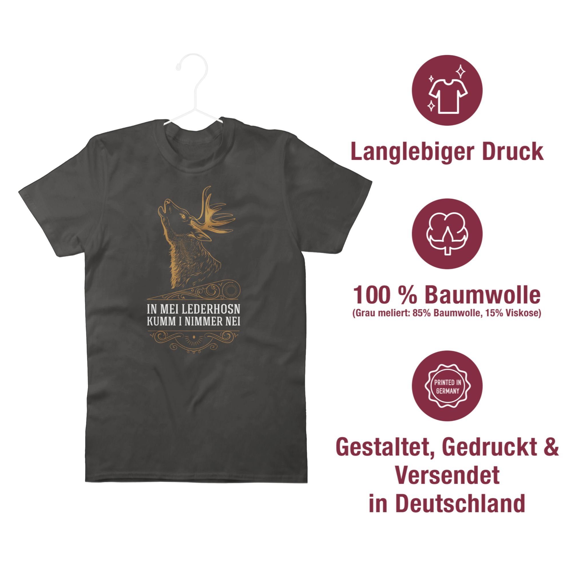 i Hirsch Weiß T-Shirt Dunkelgrau kumm Mode Shirtracer mei Oktoberfest Lederhosn nei für - nimmer in Spruch 02 Herren In -