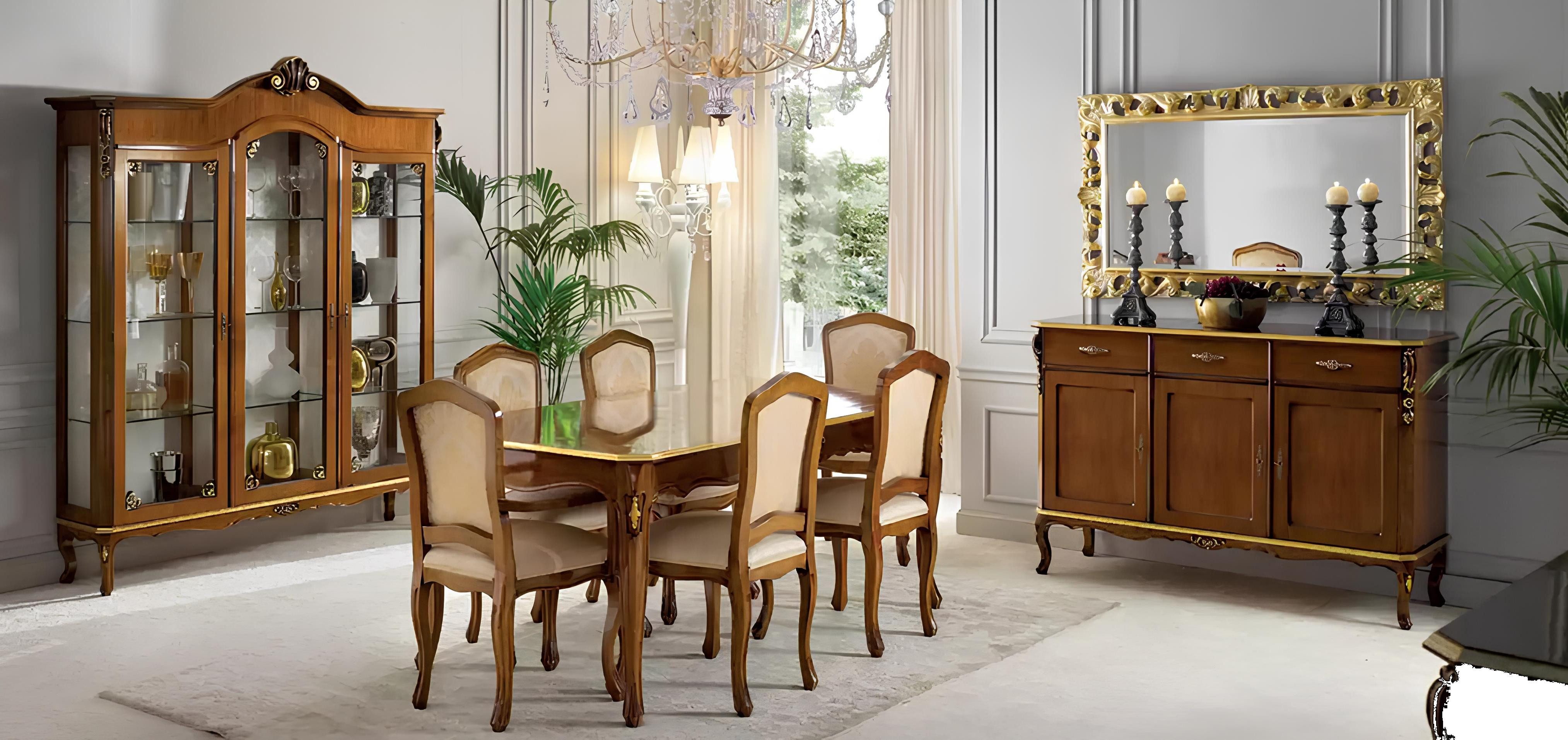 Xlmoebel Sideboard Klassischer Holztisch mit Stühlen für gemütliche Esszimmerabende (Esszimmer-Set, 9 St., Set 9 tlg. (Esstisch + 6x Stühle + Sideboard + Vitrine), Hergestellt in Europa