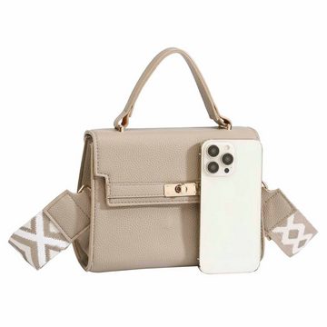 ITALYSHOP24 Schultertasche DAMEN TASCHE MINI Body Bag Umhängetasche Clutch Crossover klein leicht (Spar-Set:Tasche mit Gurt+Zusatz Muster-Umhängeband, goldene Details, 2-tlg), Messenger Handy Smartphone Crossbag Freizeit Abend Urlaub LEDER OPTIK