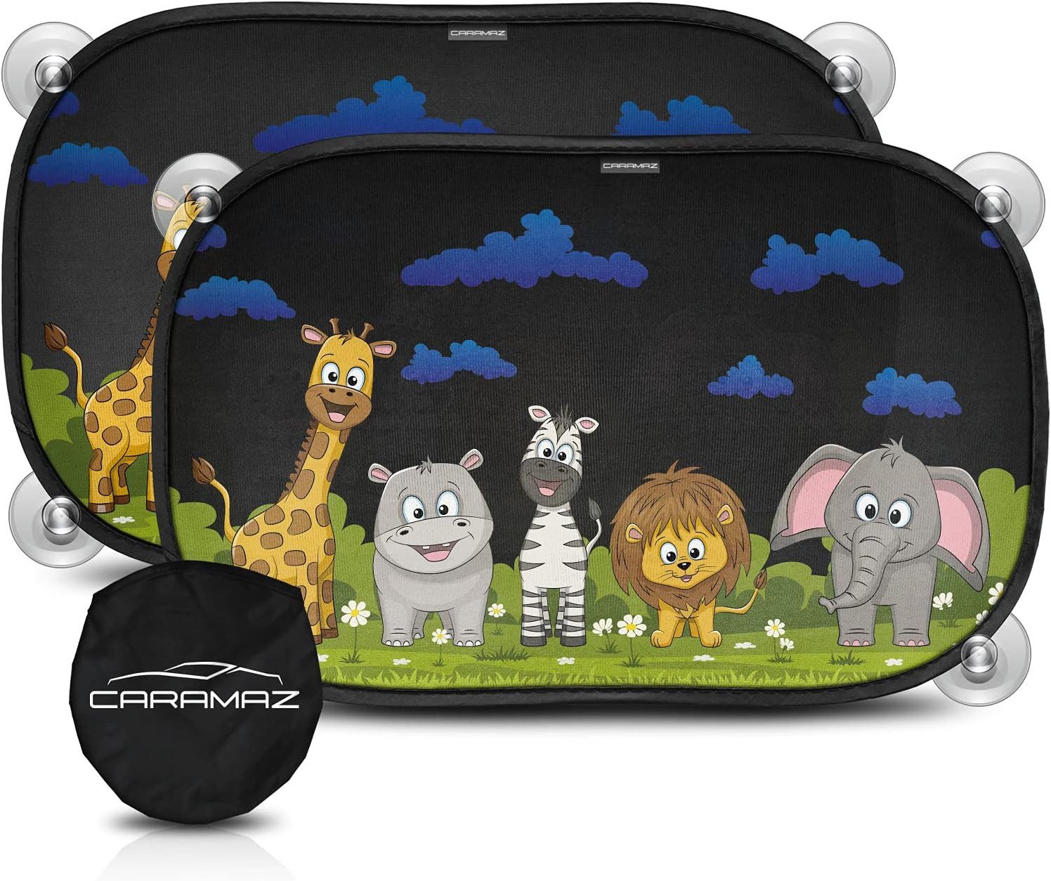 Caramaz Autosonnenschutz Baby mit UV Schutz 48x30cm - 2 Stück, (Sonnenschutz Auto mit Saugnäpfen - Sonnenblende Kinder)